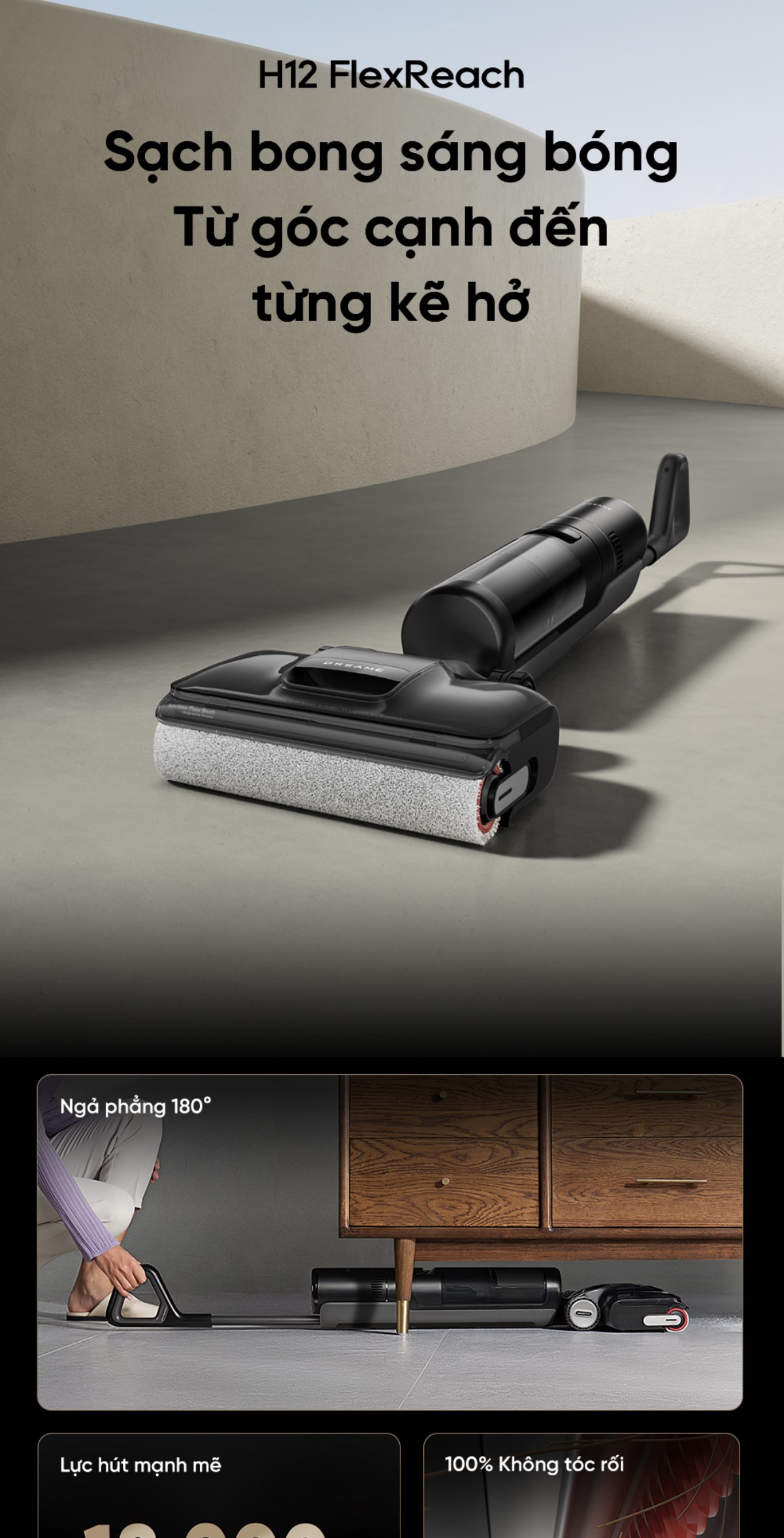 Dreame H12 Flexreach gập nghiêng 180°