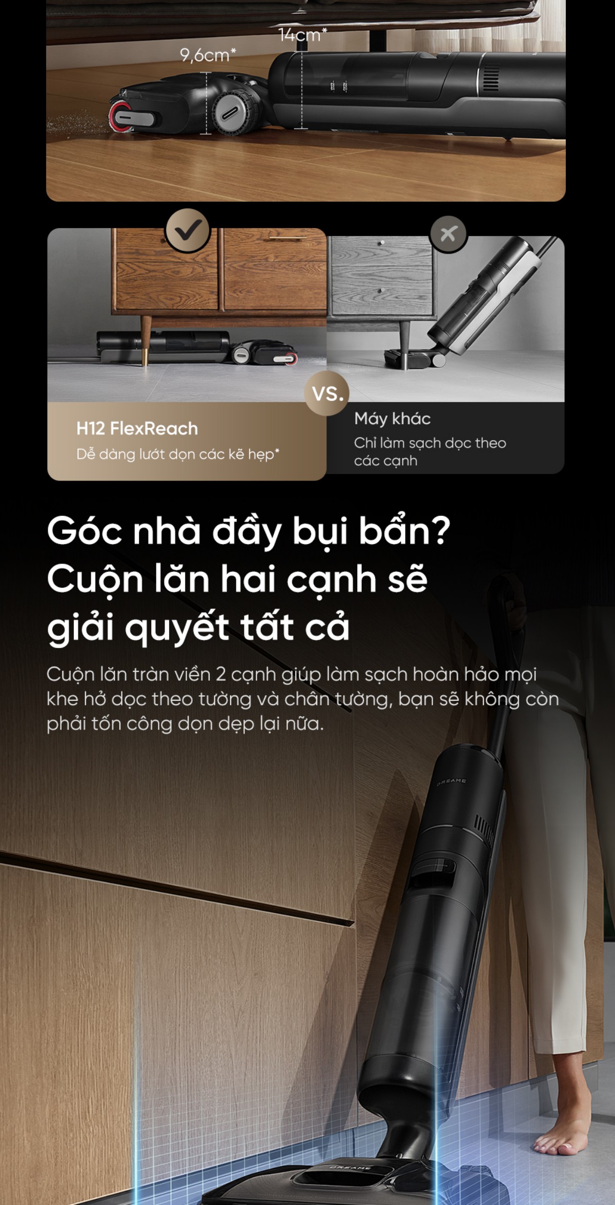 Dreame H12 Flexreach gập nghiêng 180°