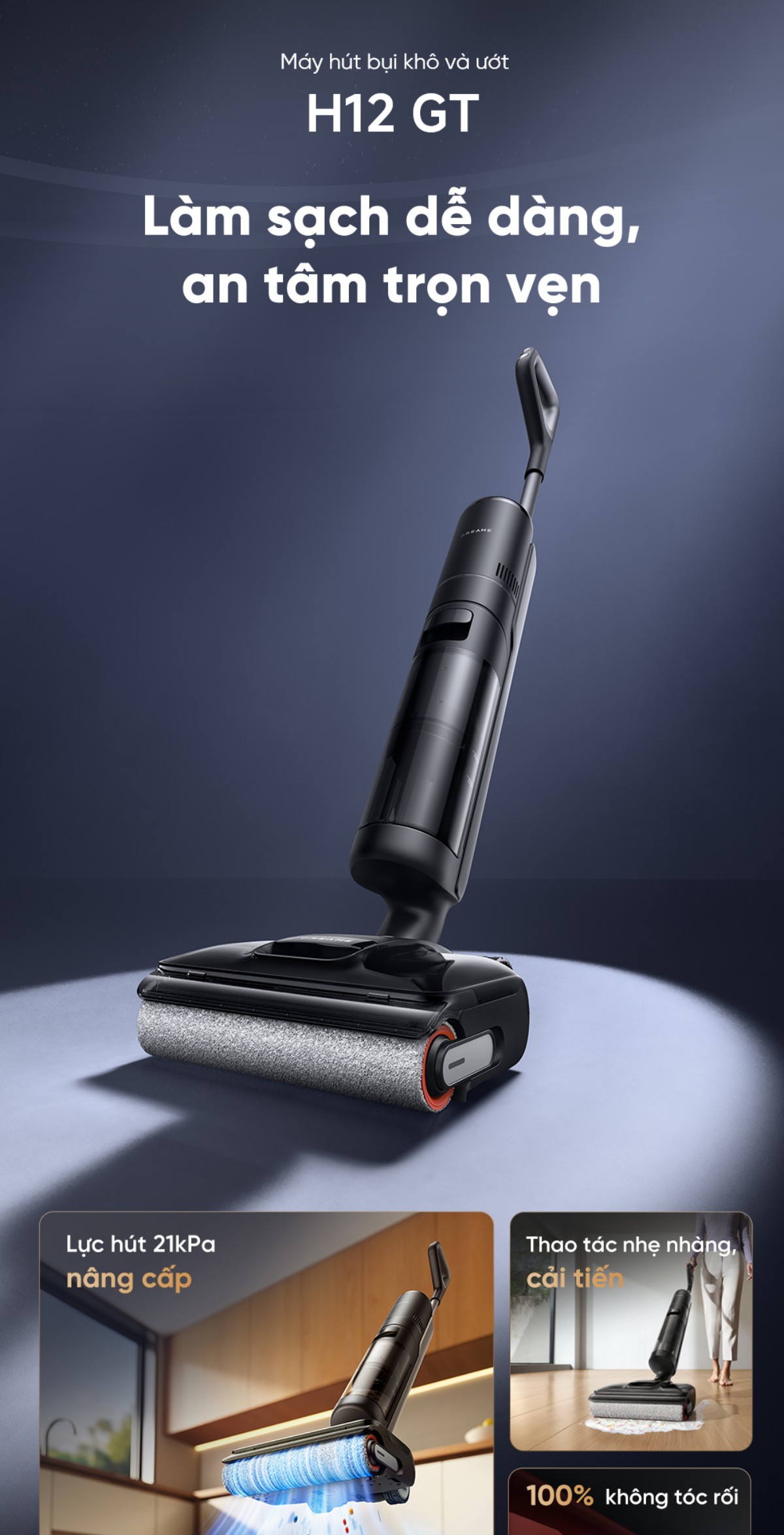 Dreame H12 GT gập nghiêng 180°