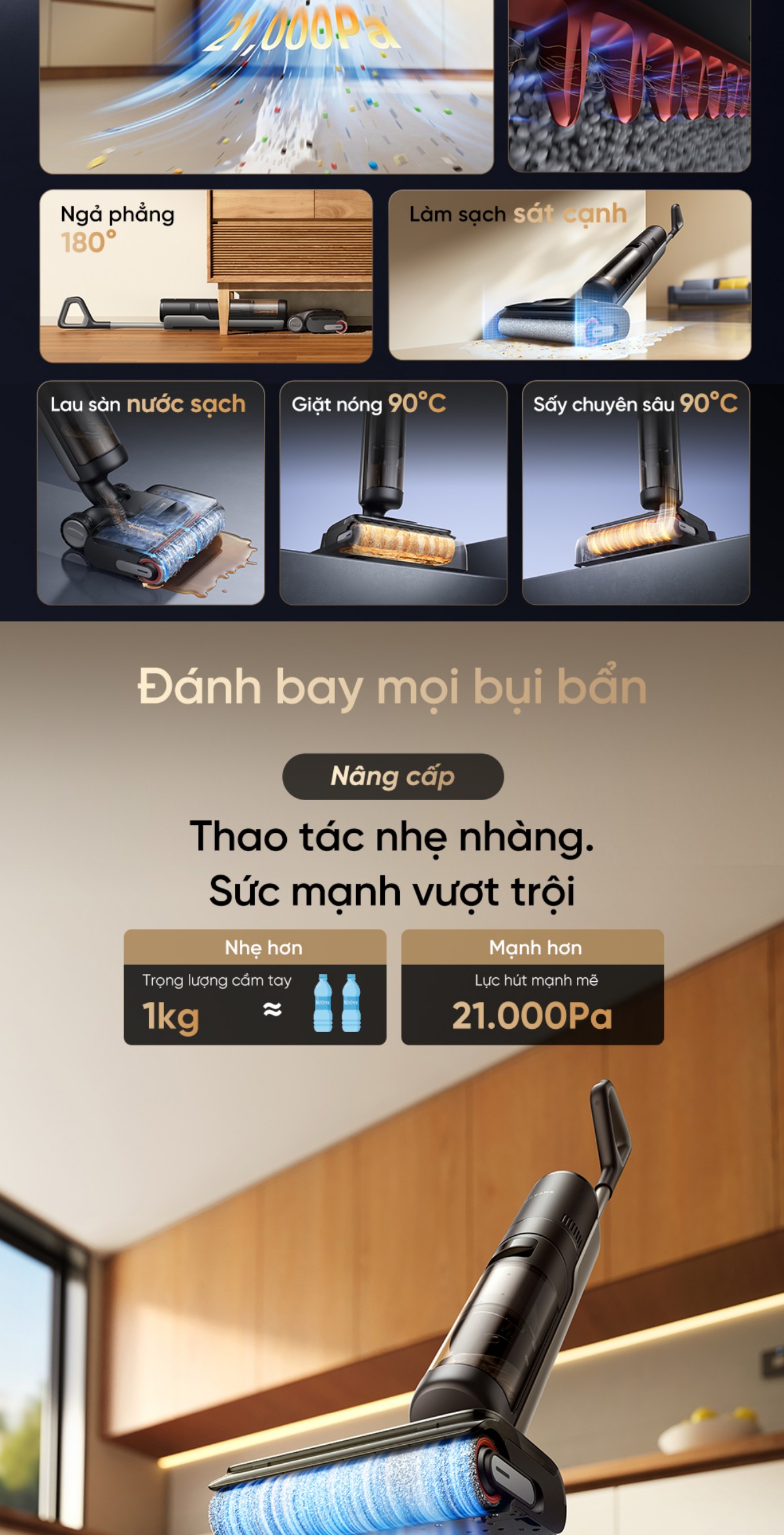 Dreame H12 GT gập nghiêng 180°