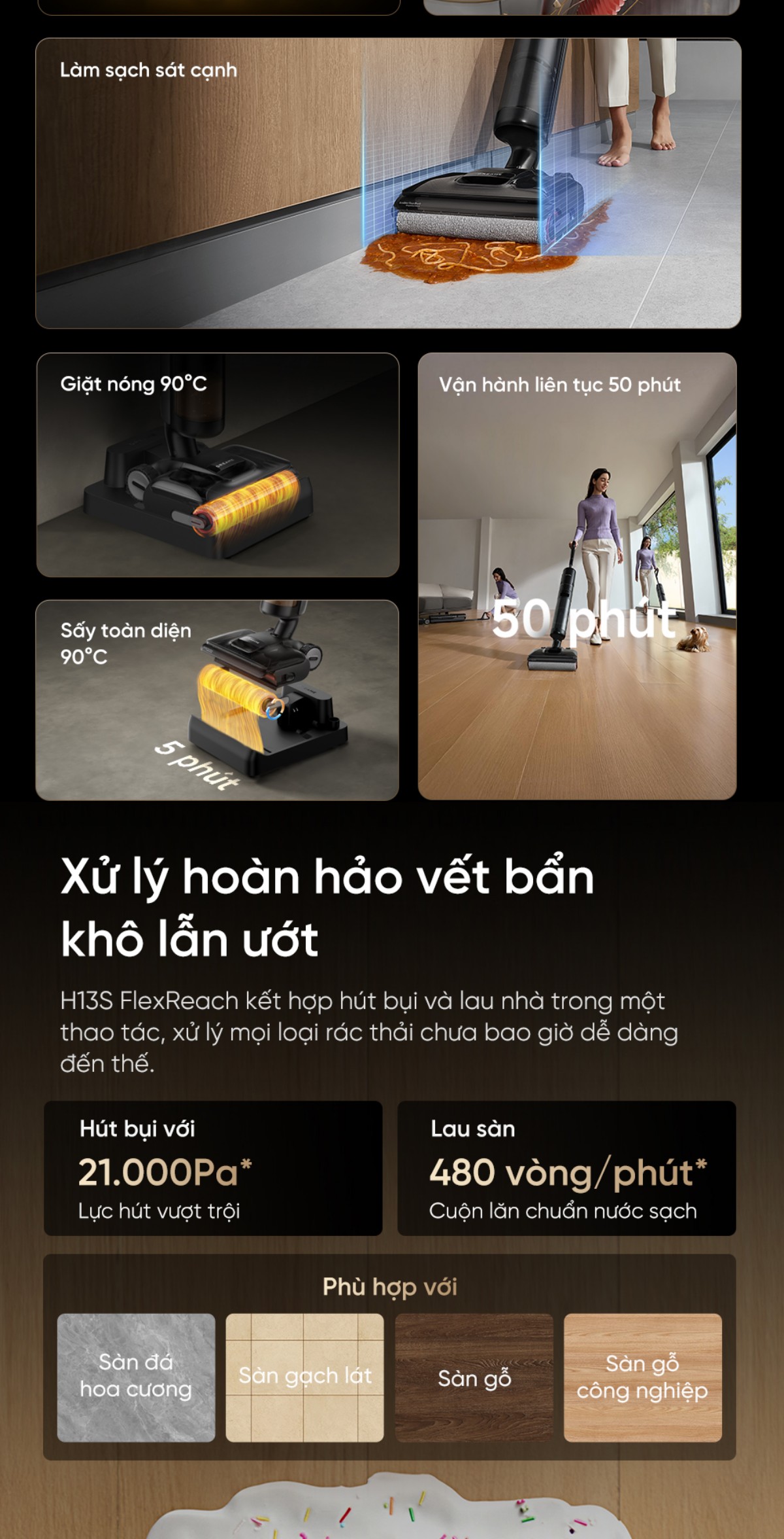Dreame H13s Flexreach gập nghiêng 180°