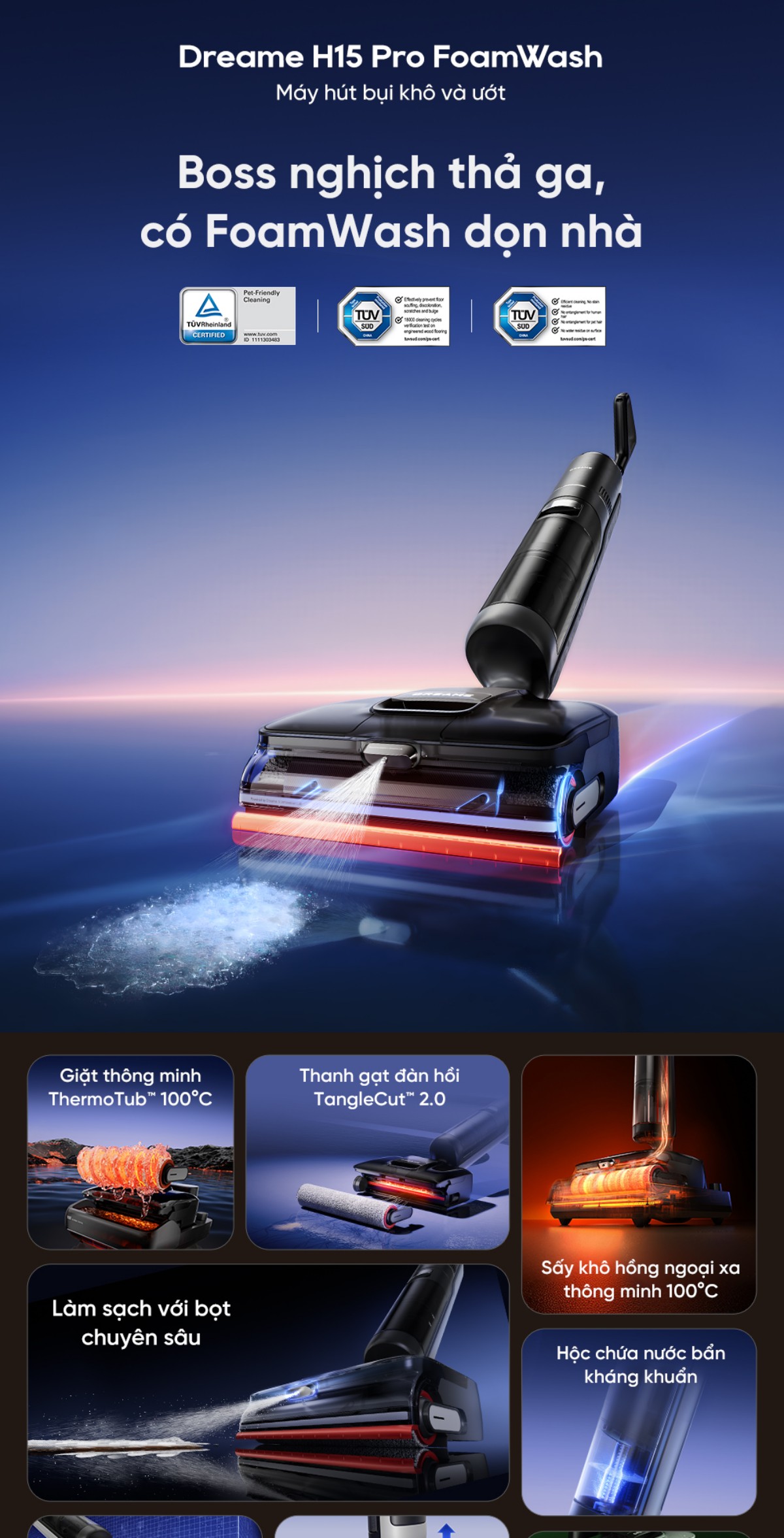 Dreame H15 Pro Foamwash gập nghiêng 180°