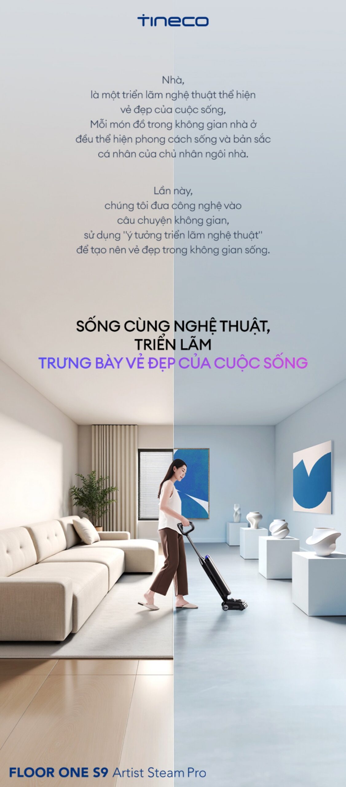 Tineco Floor One S9 Artist Steam Pro gập nghiêng 180°