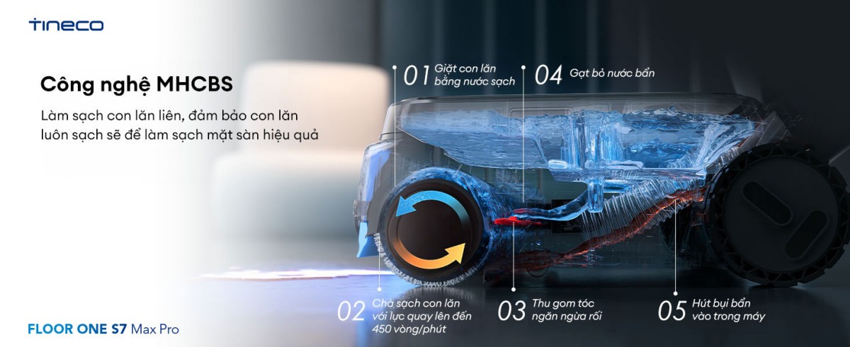 Tineco S7 Max Pro gập nghiêng 180°