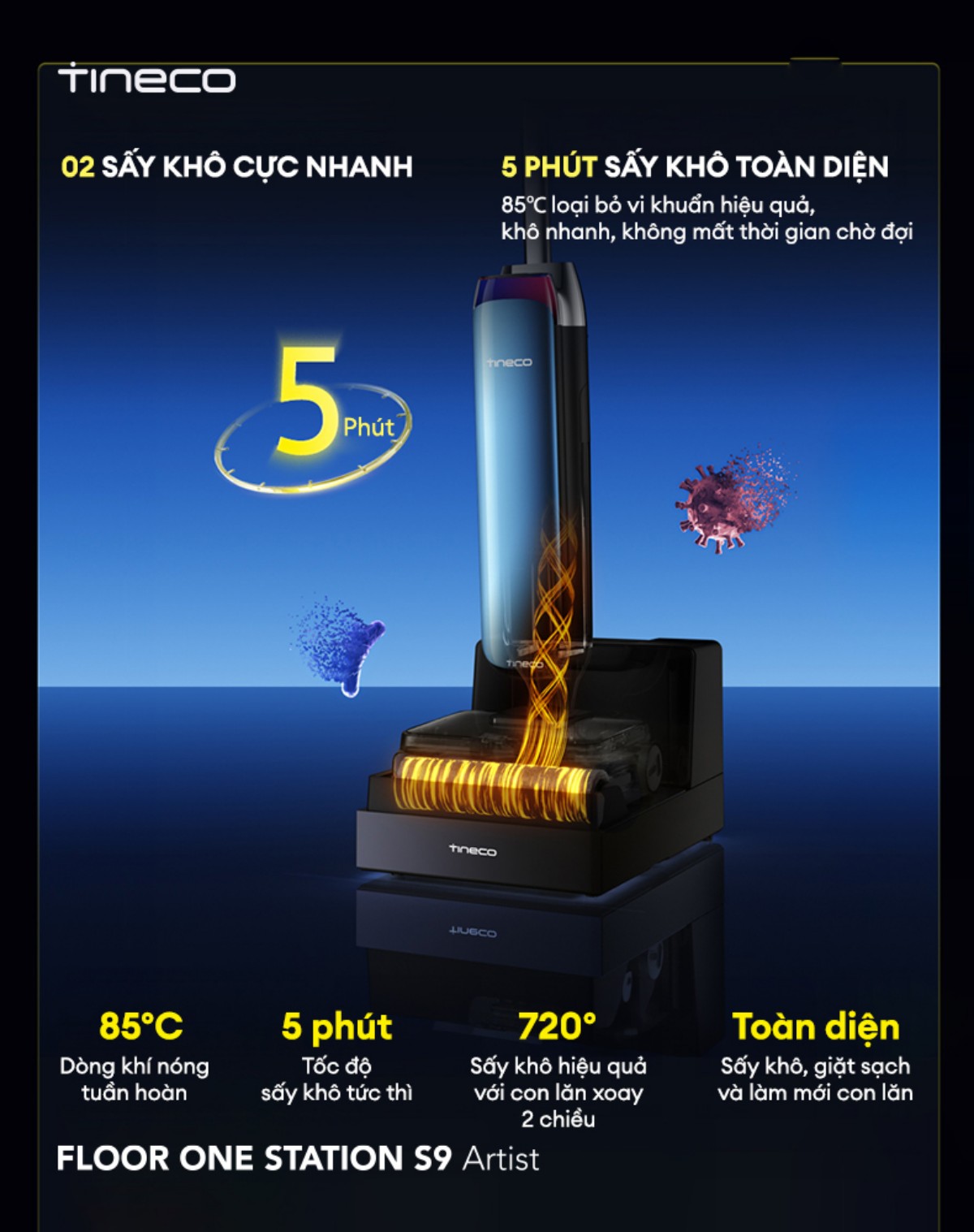Tineco Station S9 Artist gập nghiêng 180°