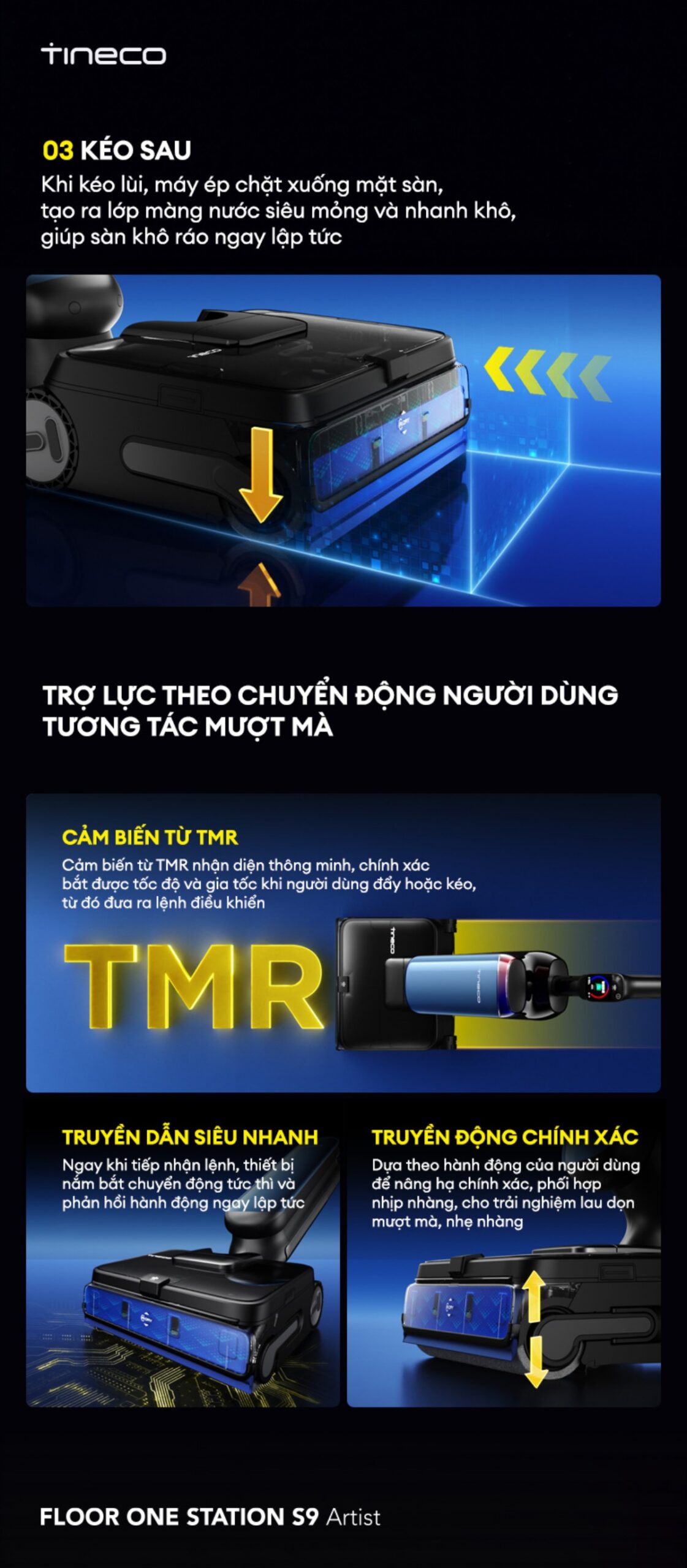 Tineco Station S9 Artist gập nghiêng 180°
