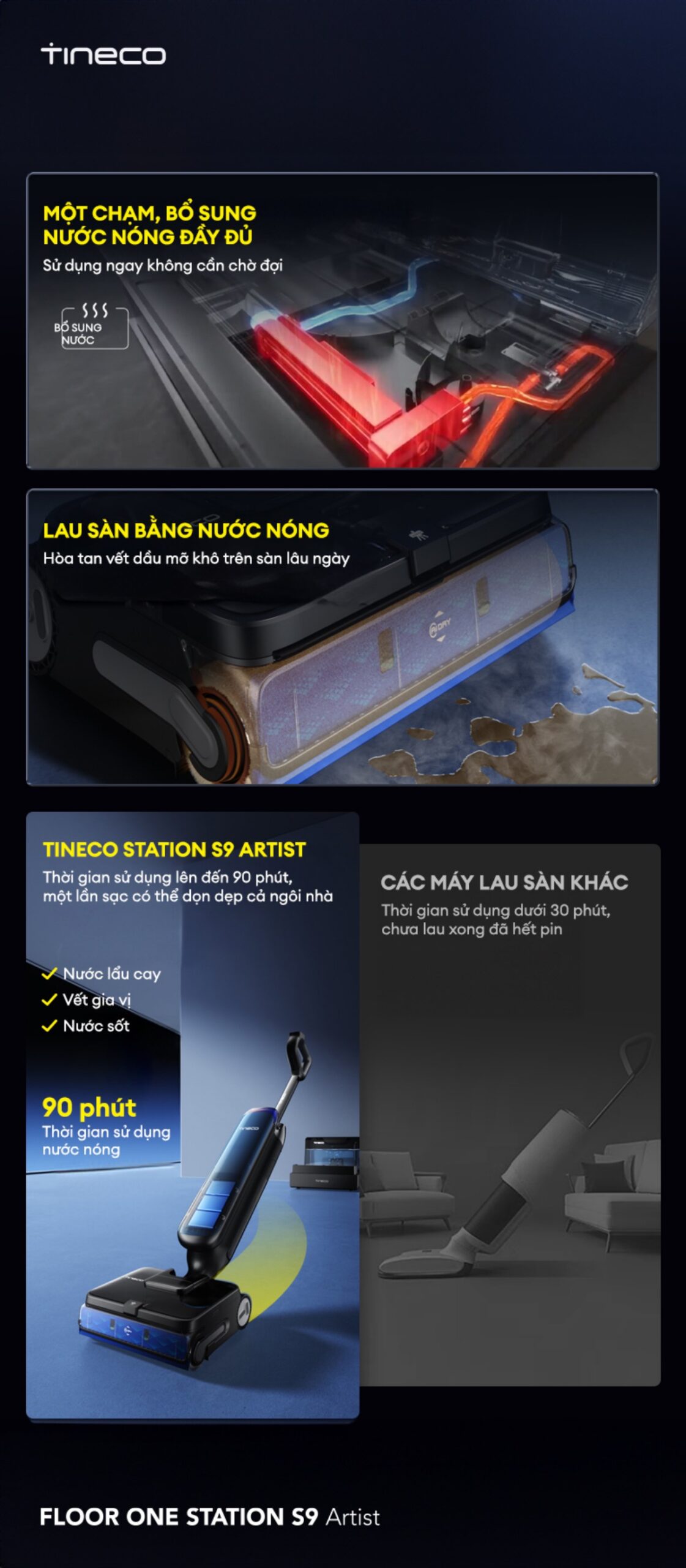 Tineco Station S9 Artist gập nghiêng 180°
