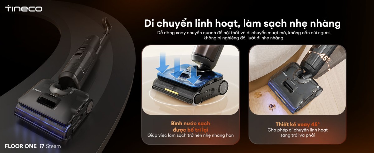 Tineco i7 Steam gập nghiêng 180°
