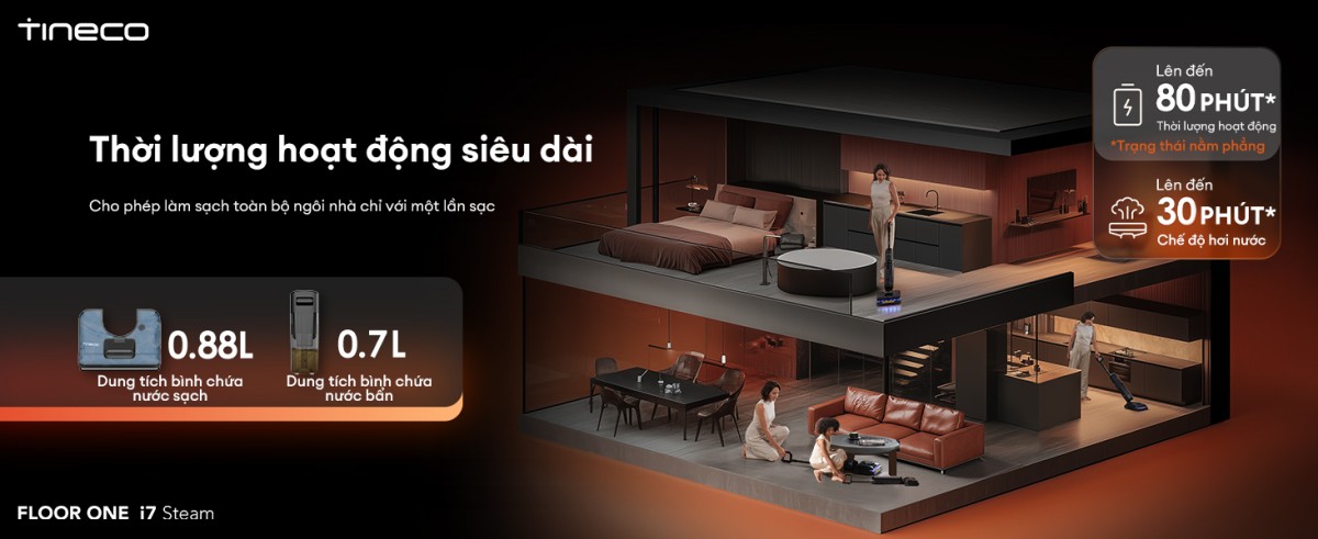 Tineco i7 Steam gập nghiêng 180°