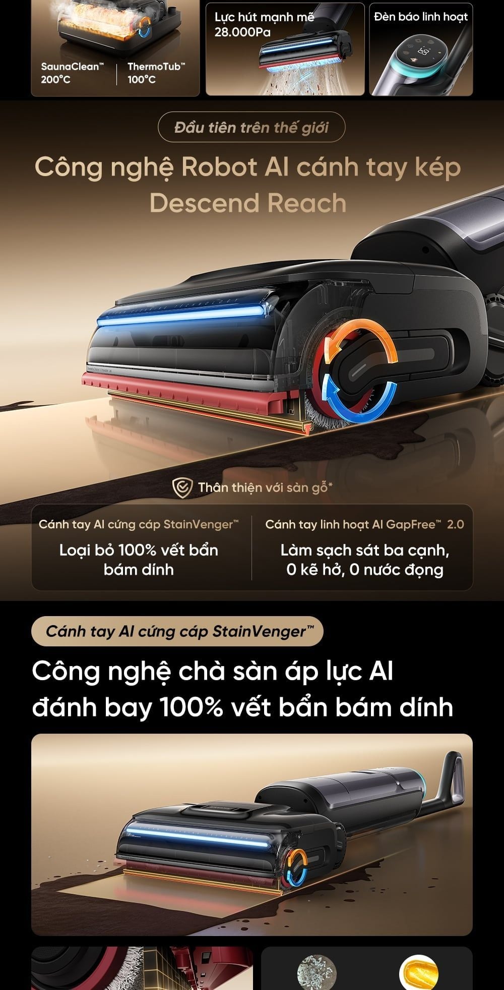 Máy hút bụi lau nhà Dreame H16 Pro Steam | Lực hút 28.000Pa