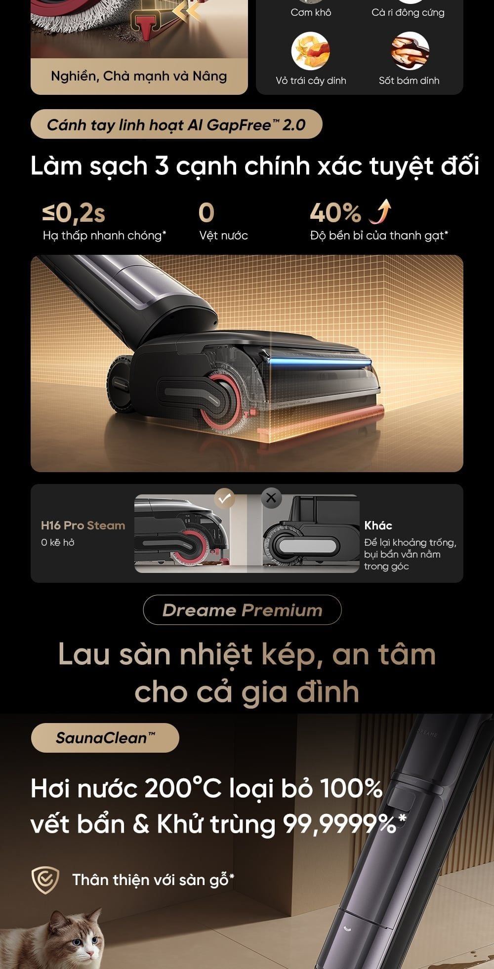 Máy hút bụi lau nhà Dreame H16 Pro Steam | Lực hút 28.000Pa