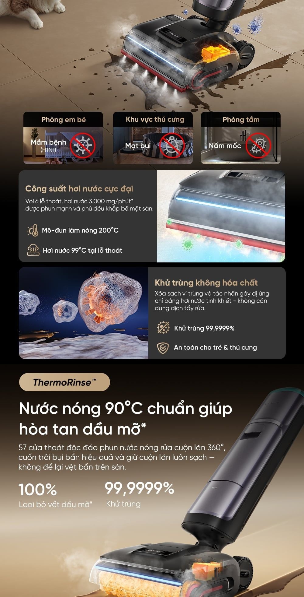 Máy hút bụi lau nhà Dreame H16 Pro Steam | Lực hút 28.000Pa