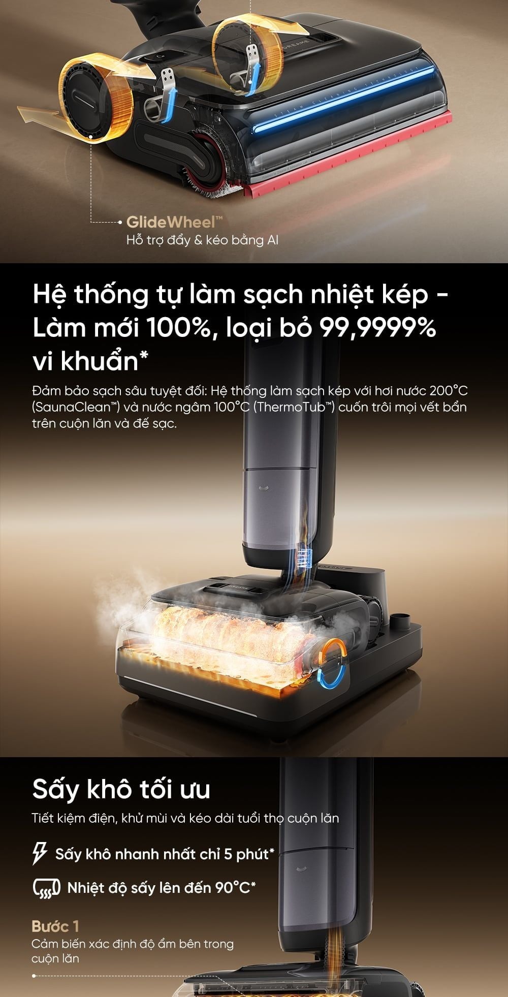 Máy hút bụi lau nhà Dreame H16 Pro Steam | Lực hút 28.000Pa