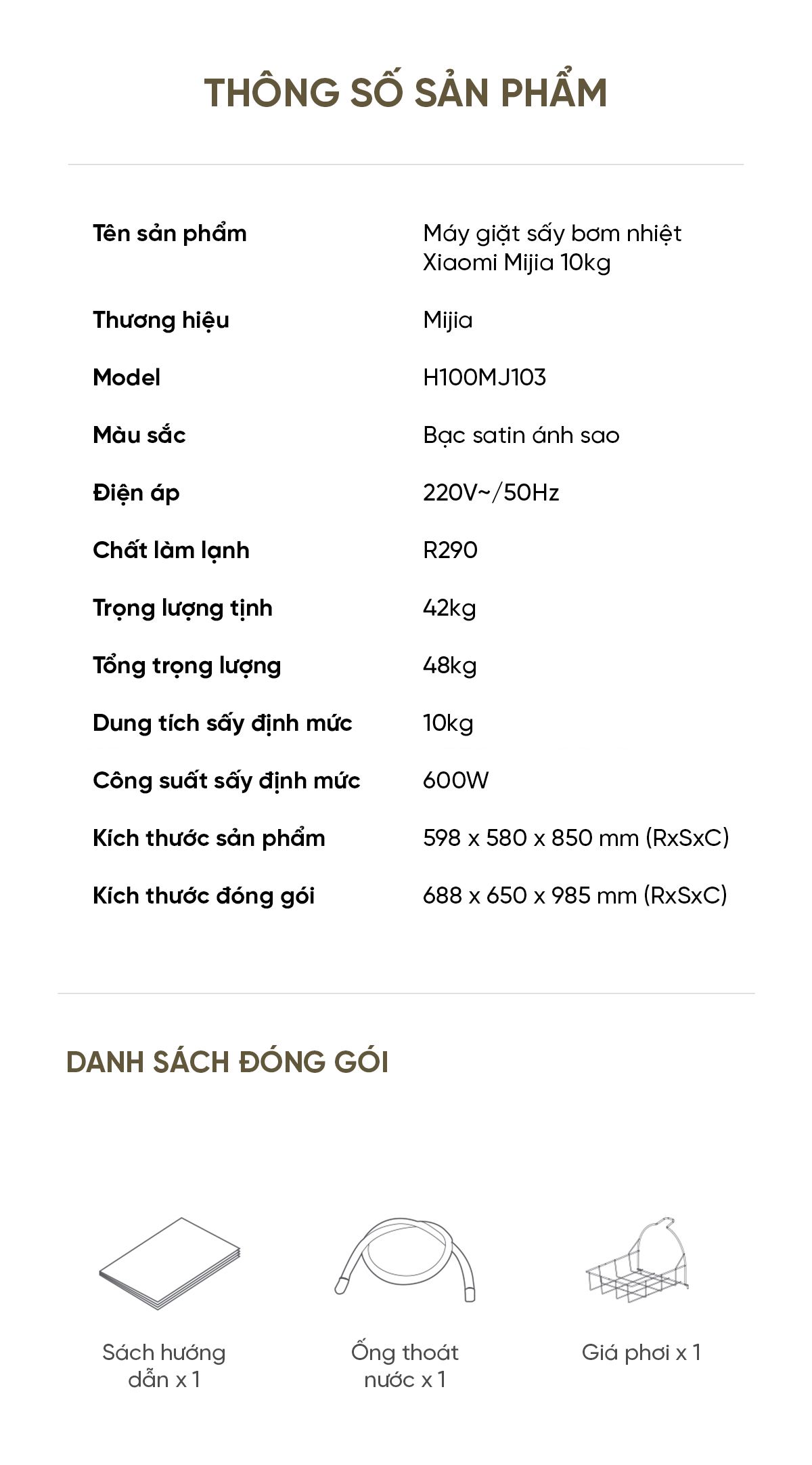 Máy giặt Xiaomi Mijia MJ103 H100MJ103, giặt 10kg, 27 chương trình giặt