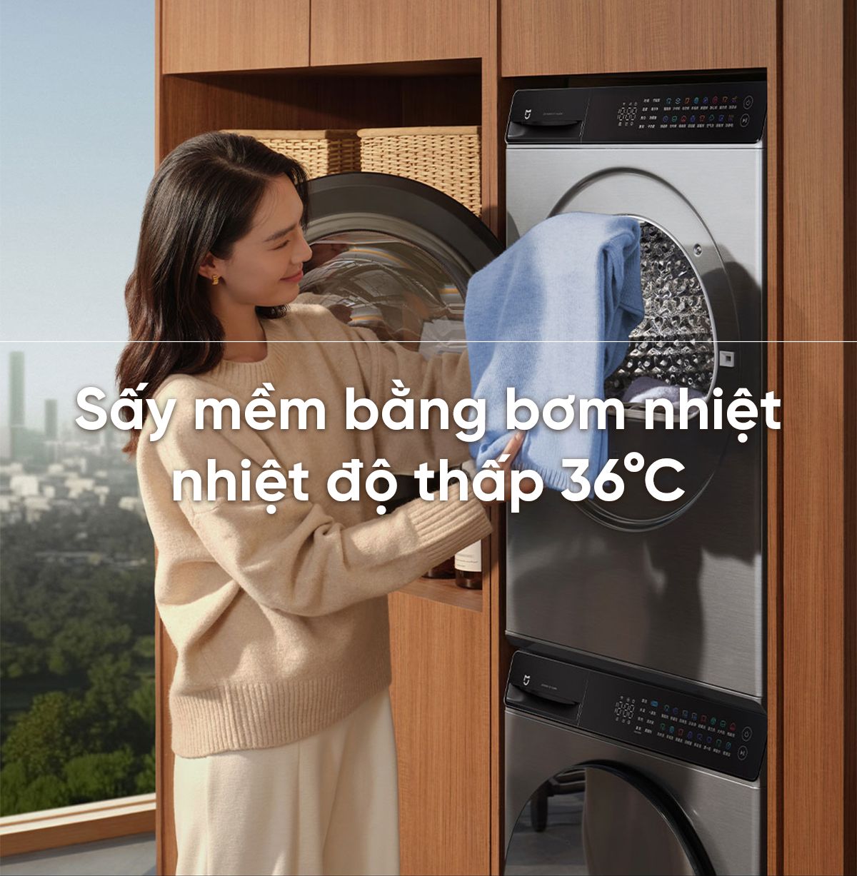 Combo giặt sấy Mijia Pro Blue Oxygen giặt sấy bơm nhiệt 10kg+10kg