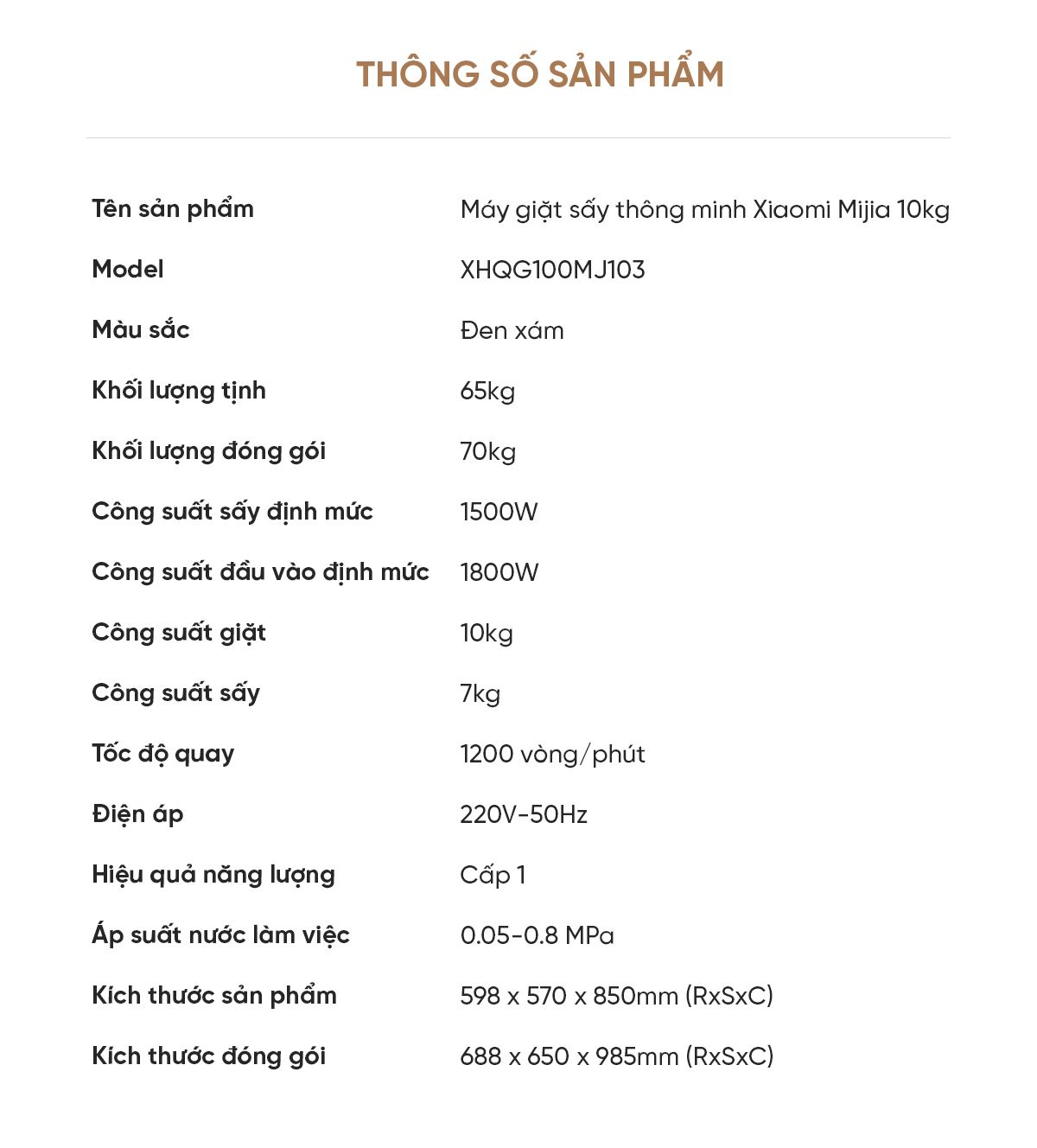 Máy giặt sấy Xiaomi Mijia MJ103, giặt 10kg, sấy 7kg, màu đen