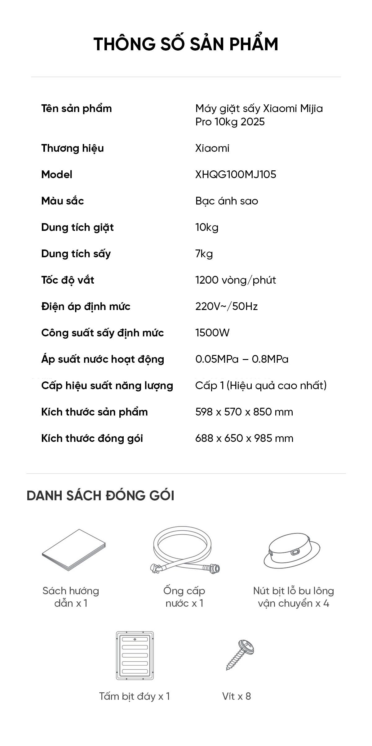 Máy giặt sấy Xiaomi Mijia MJ105 Pro giặt 10kg, sấy 7kg