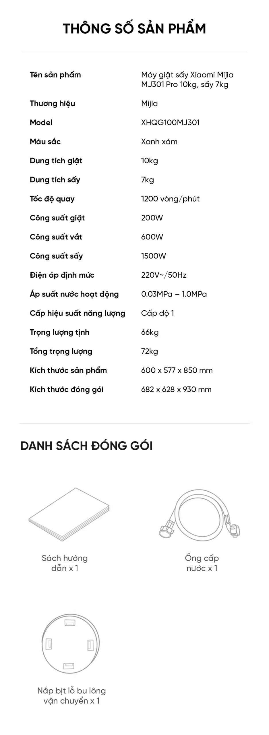 Máy giặt sấy Xiaomi Mijia MJ301 Pro giặt 10kg, sấy 7kg