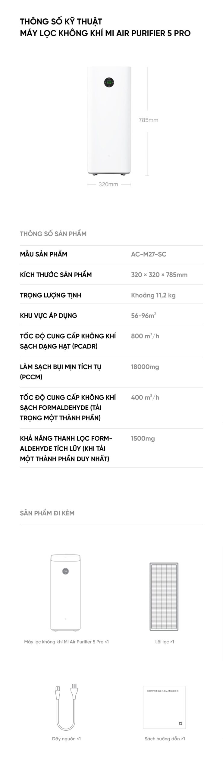 Xiaomi Mijia 5 Pro máy lọc không khí diện tích 92m²