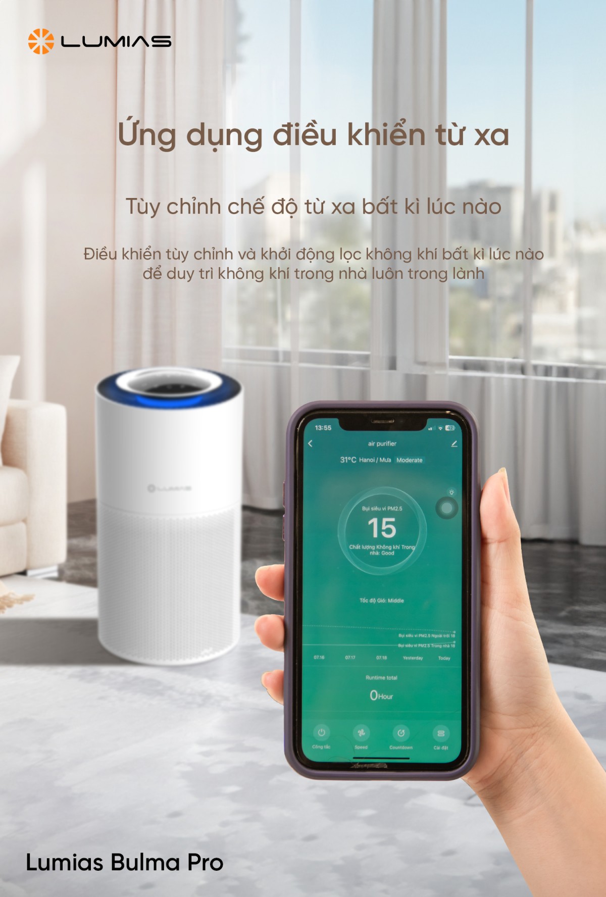 Lumias Bulma Pro máy lọc không khí diện tích 55m²
