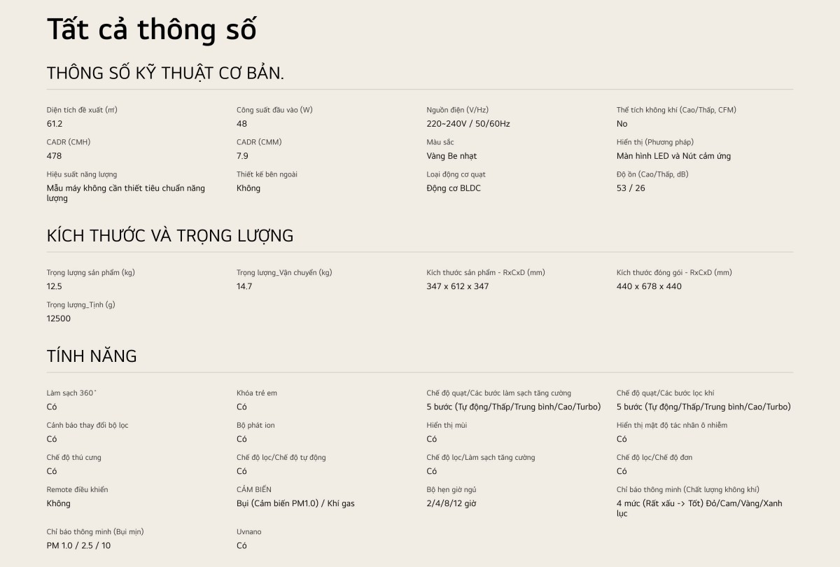 Máy lọc không khí PuriCare360 Alpha PET Lọc không khí 360˚ diện tích 61m²