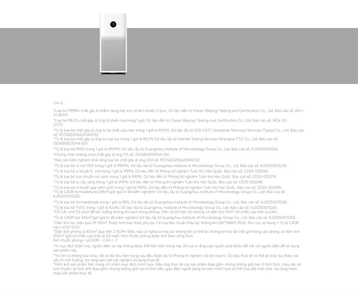 Xiaomi Smart Air Purifier 6 máy lọc không khí diện tích 87m²