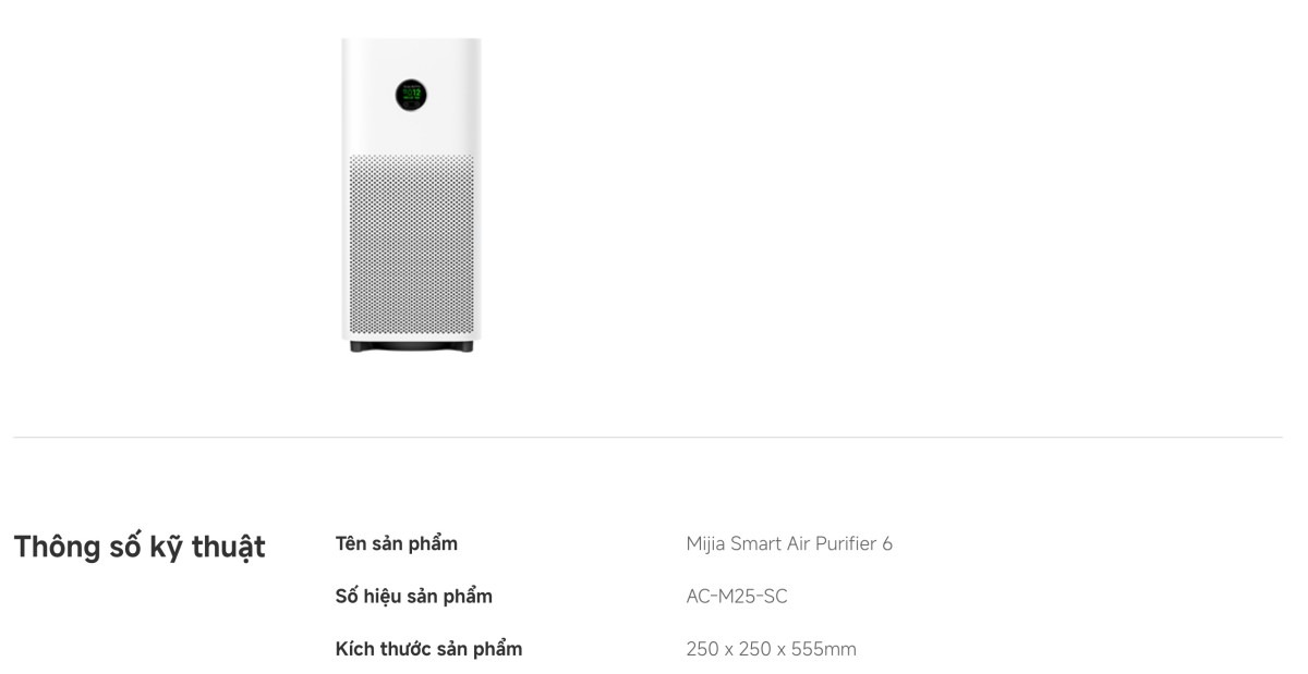 Xiaomi Smart Air Purifier 6 máy lọc không khí diện tích 87m²