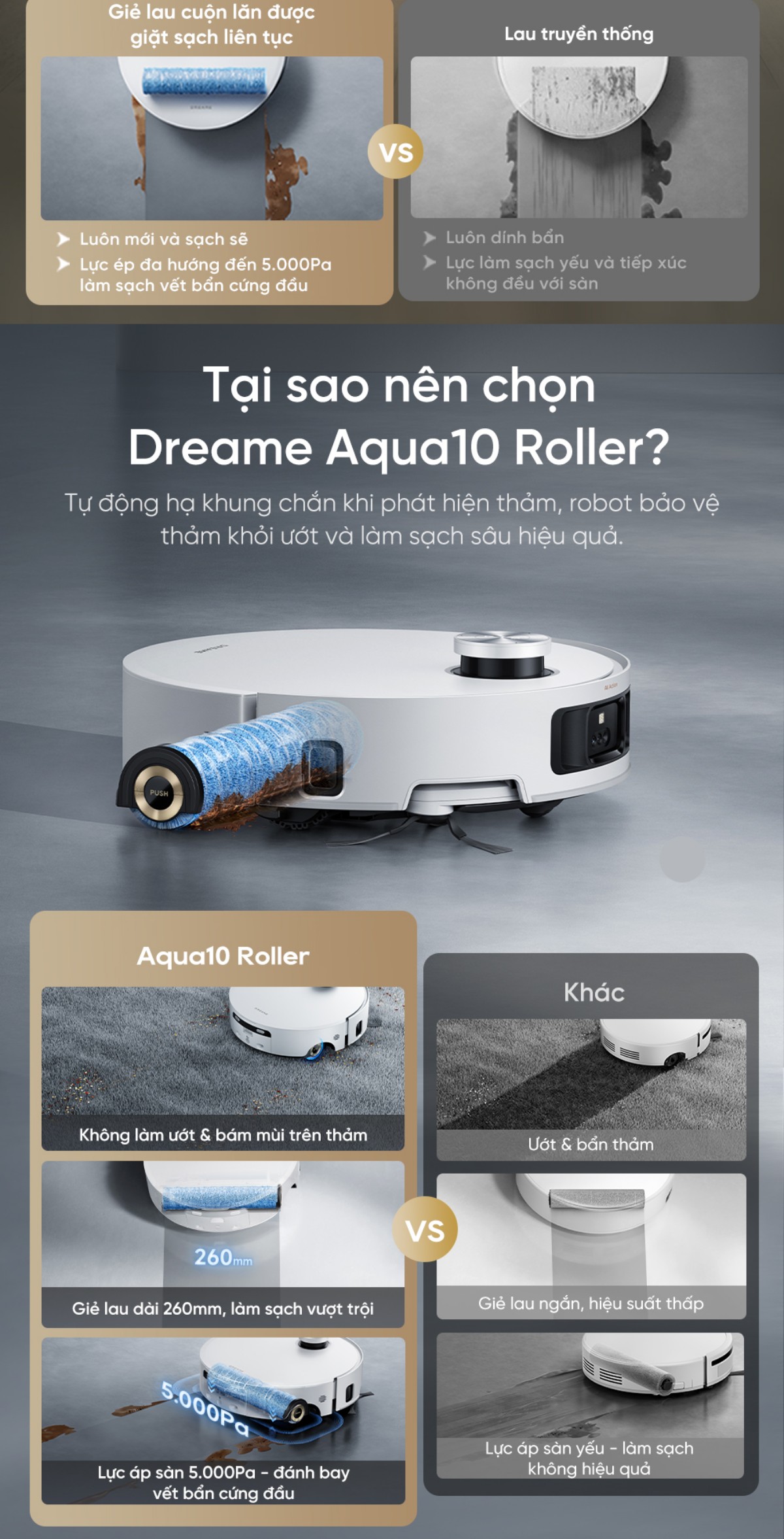 Robot hút bụi Dreame Aqua 10 Roller