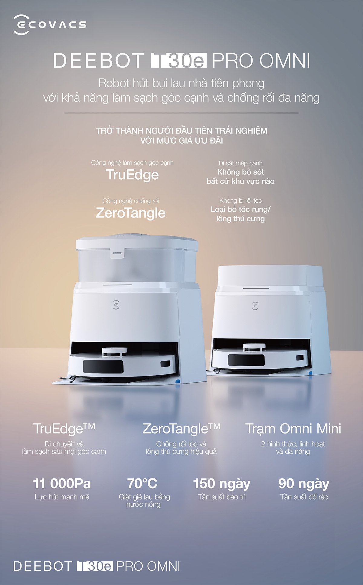 Robot hút bụi Ecovacs T30e Pro Omni