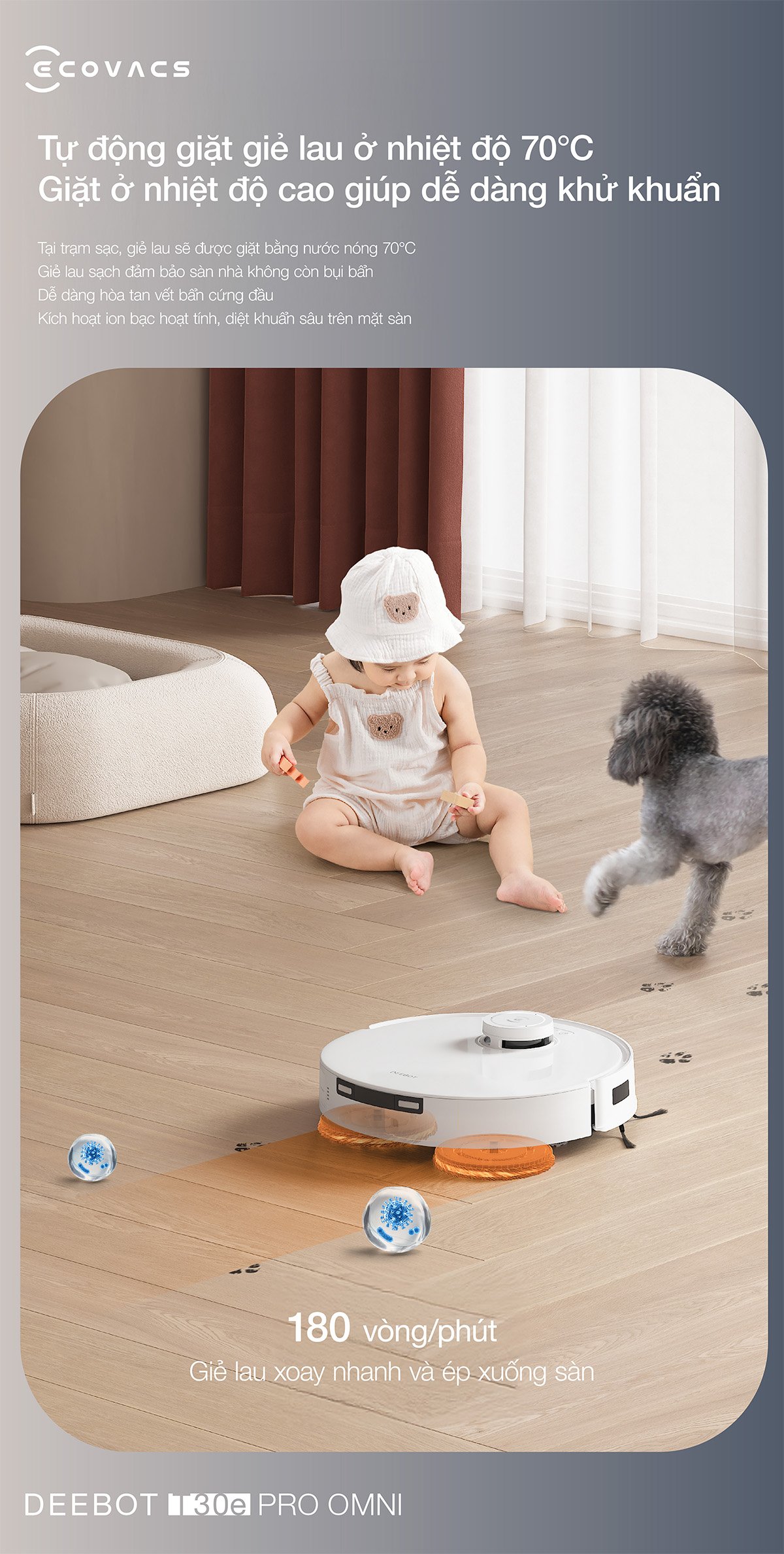 Robot hút bụi Ecovacs T30e Pro Omni