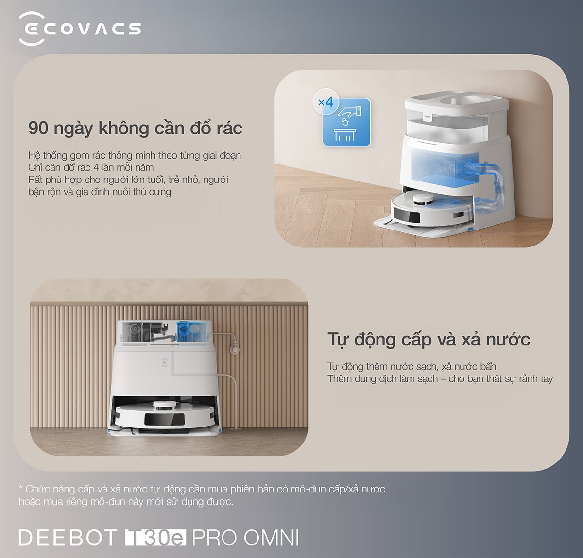 Robot hút bụi Ecovacs T30e Pro Omni