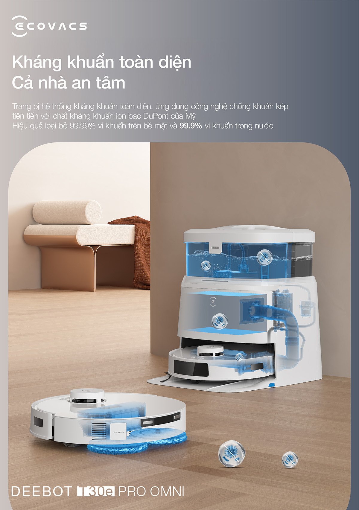 Robot hút bụi Ecovacs T30e Pro Omni