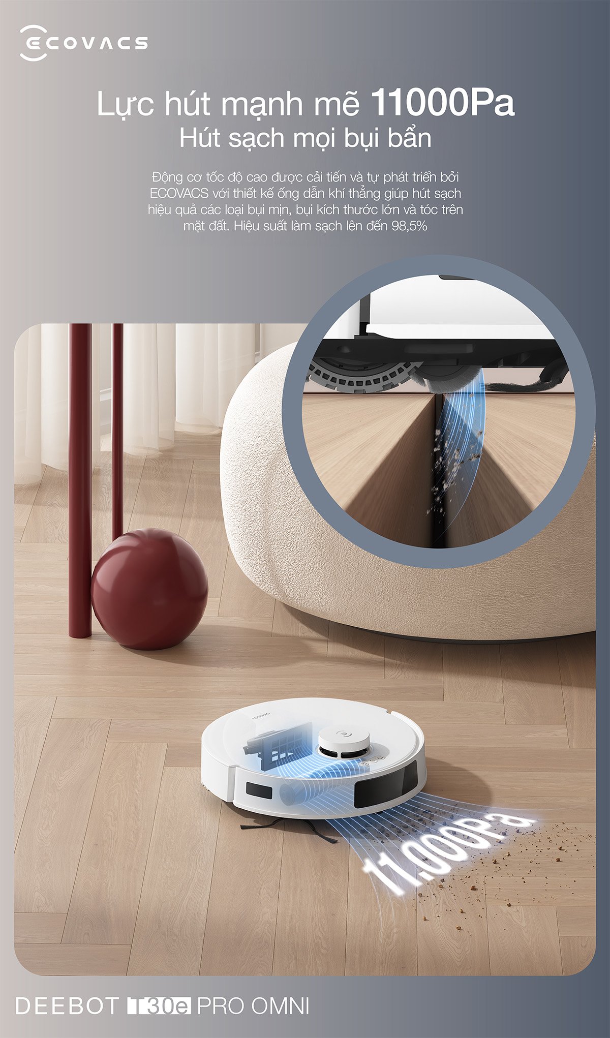 Robot hút bụi Ecovacs T30e Pro Omni