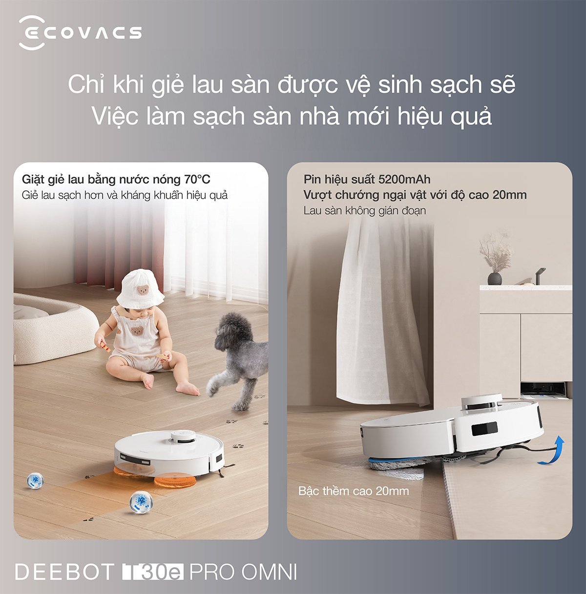 Robot hút bụi Ecovacs T30e Pro Omni