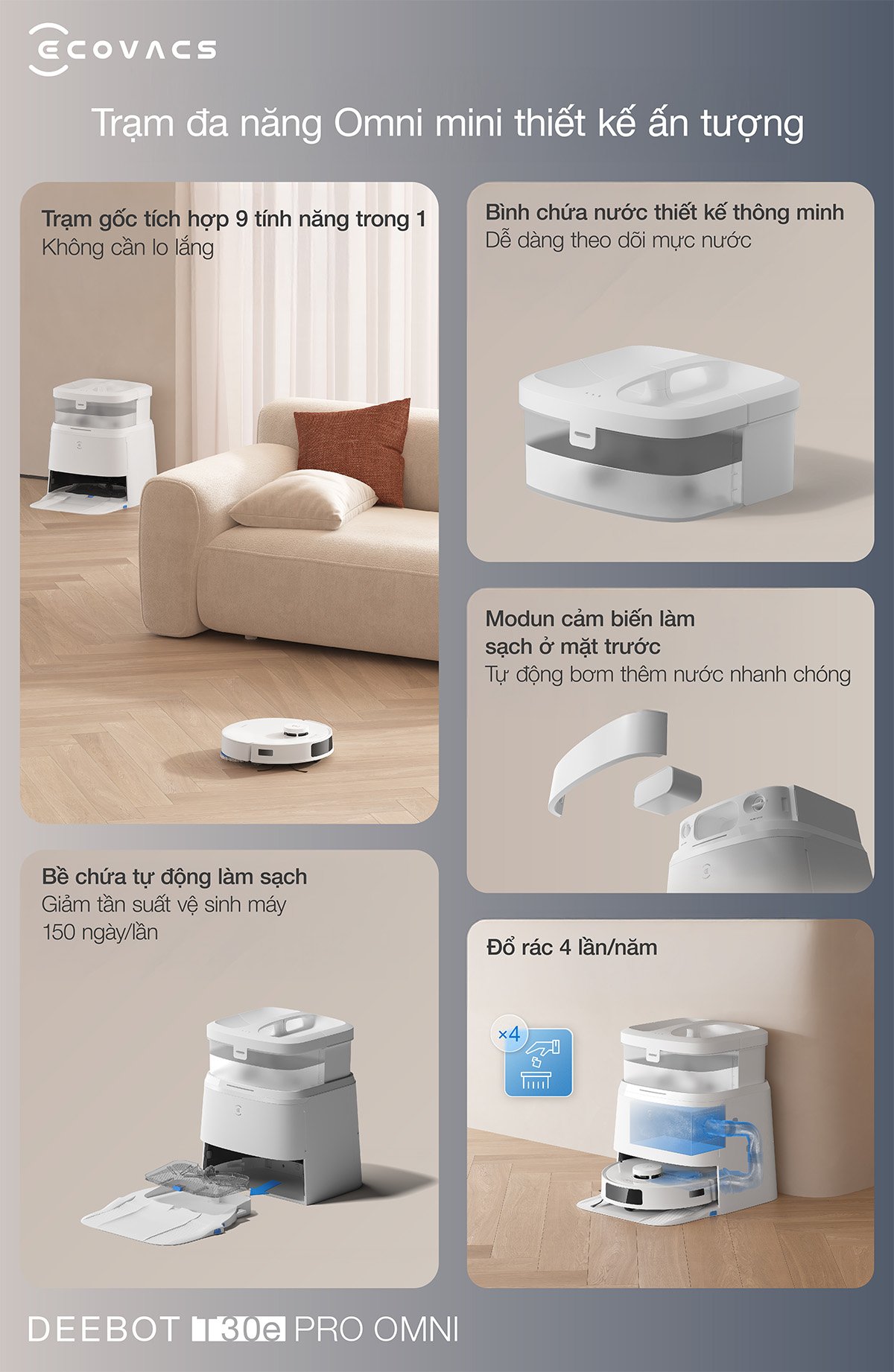 Robot hút bụi Ecovacs T30e Pro Omni