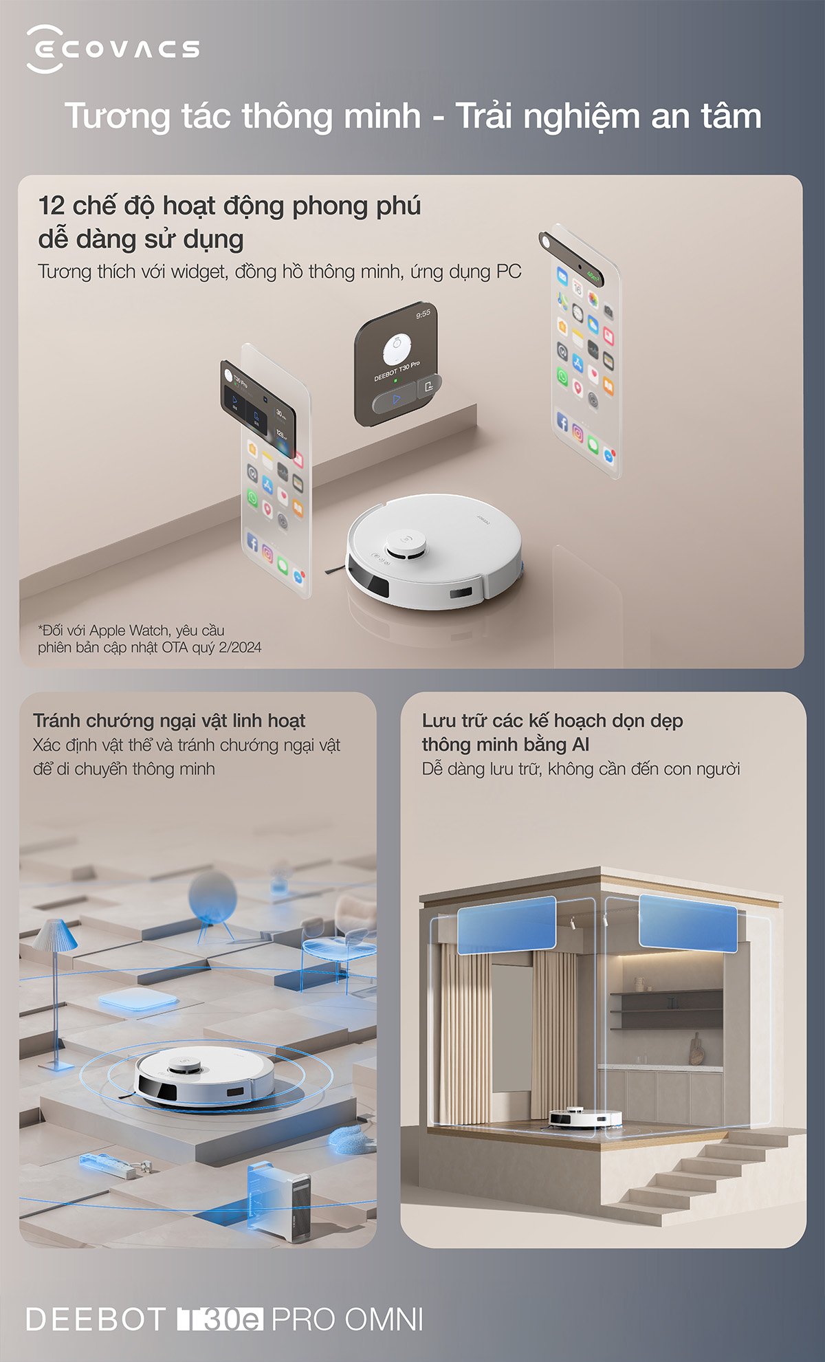 Robot hút bụi Ecovacs T30e Pro Omni