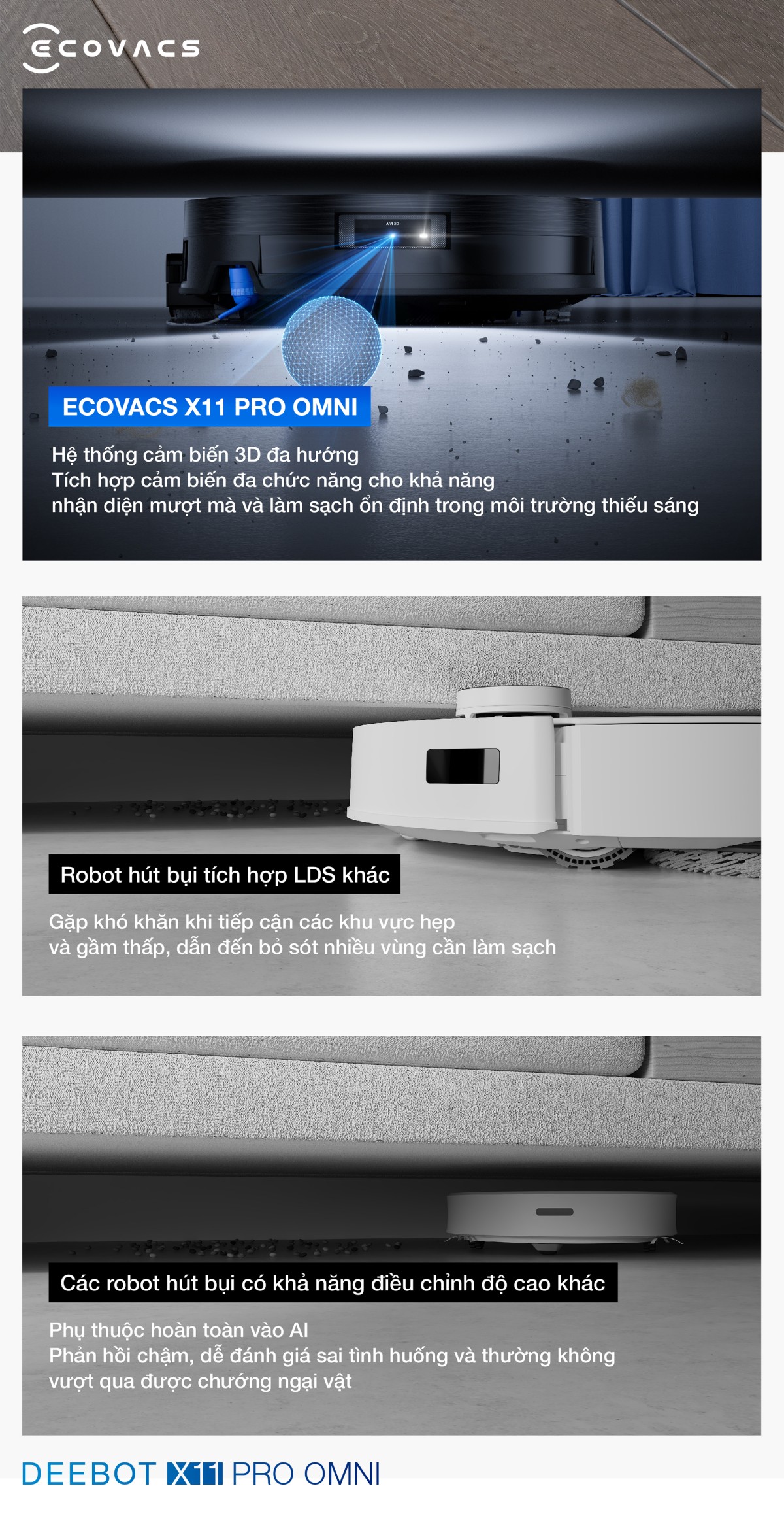 Robot hút bụi Ecovacs X11 Pro OMNI tự động cấp xả nước