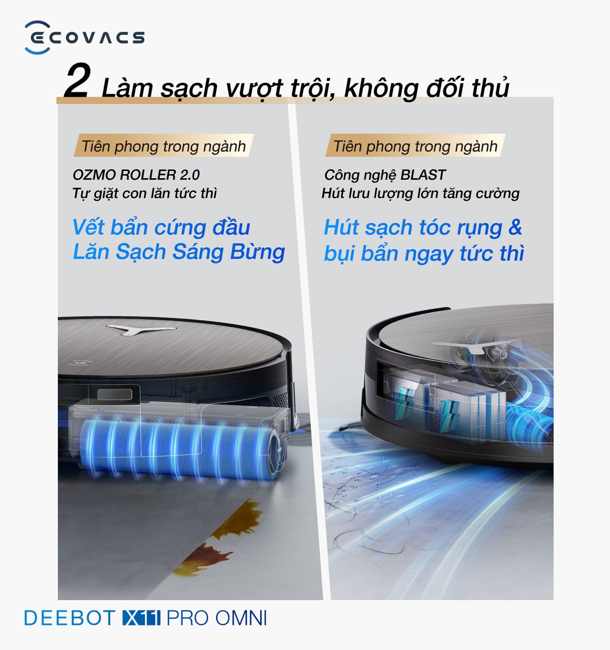 Robot hút bụi Ecovacs X11 Pro OMNI tự động cấp xả nước