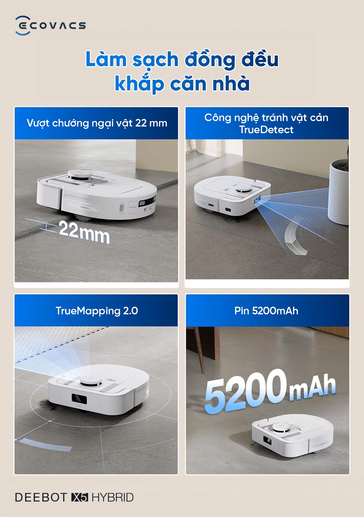 Robot hút bụi Ecovacs X5 Hybrid