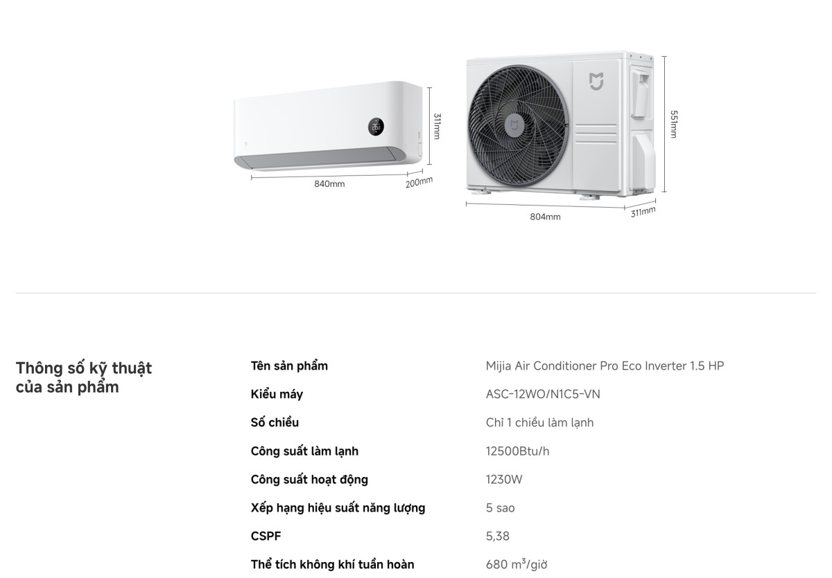 Điều hoà Xiaomi Mijia Air Conditioner Pro Eco Inverter 1.5HP