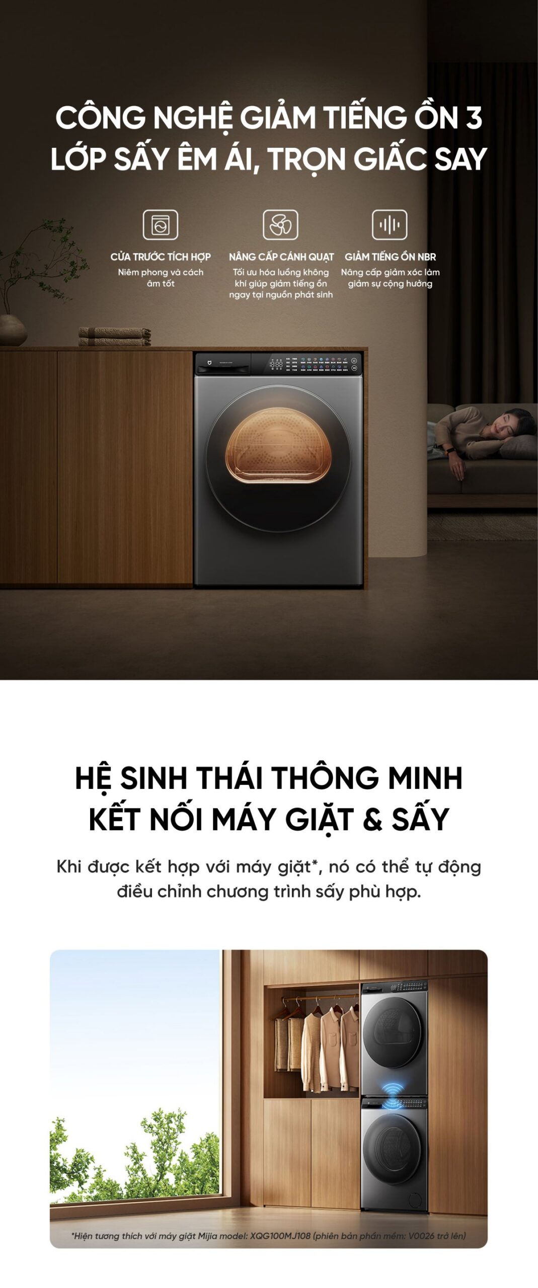 Máy sấy quần áo Xiaomi Mijia H100MJ103 2025 sấy 10kg Sấy Bơm Nhiệt