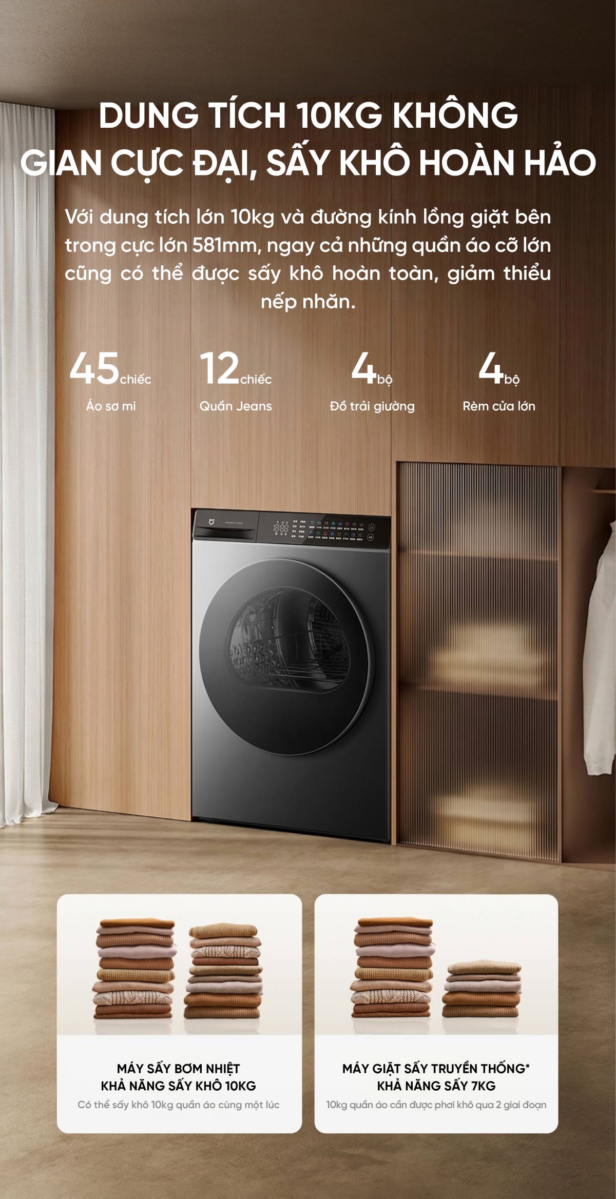 Máy sấy quần áo Xiaomi Mijia H100MJ103 2025 sấy 10kg Sấy Bơm Nhiệt
