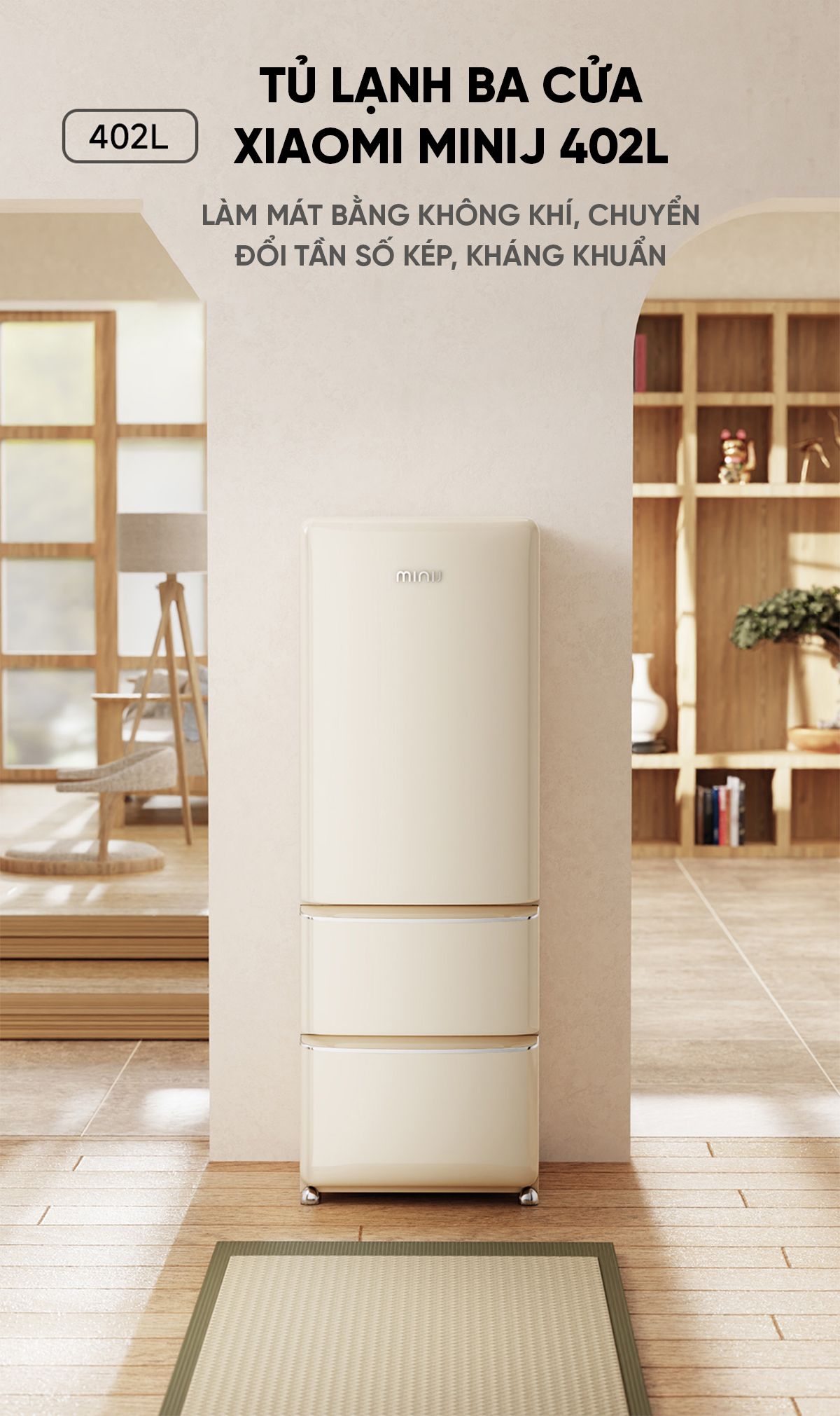 Tủ lạnh MiniJ Retro 402L thiết kế 3 cửa