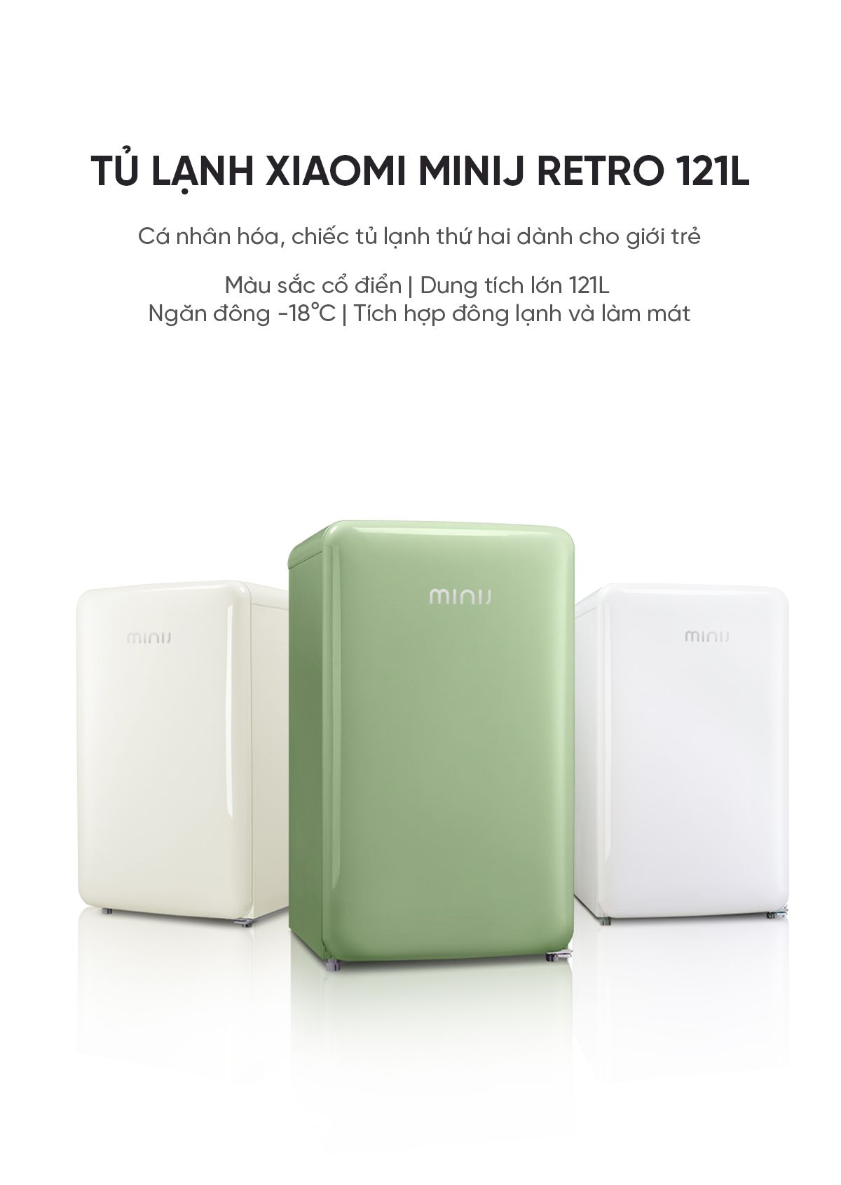 Tủ lạnh MiniJ Retro 121L nhỏ gọn thiết kế cổ điển