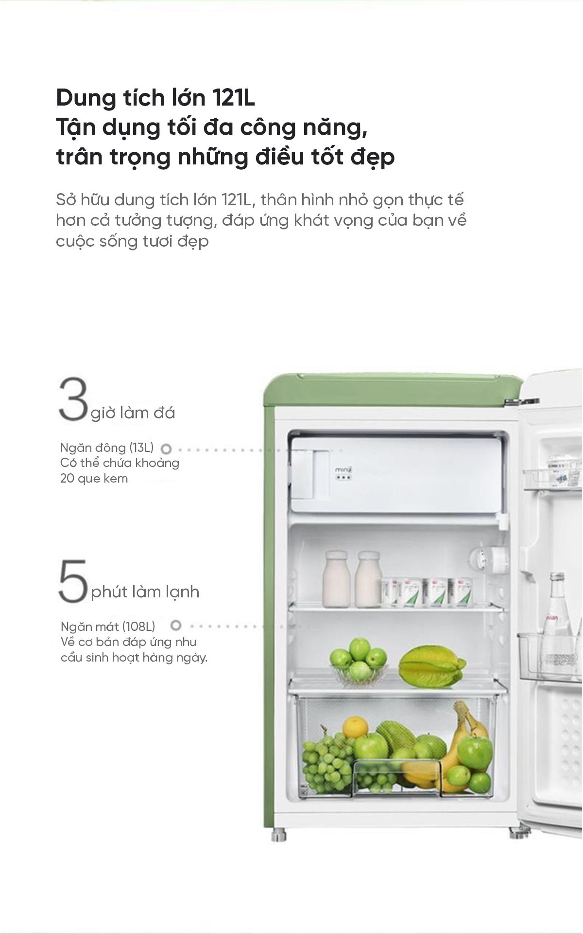 Tủ lạnh MiniJ Retro 121L nhỏ gọn thiết kế cổ điển