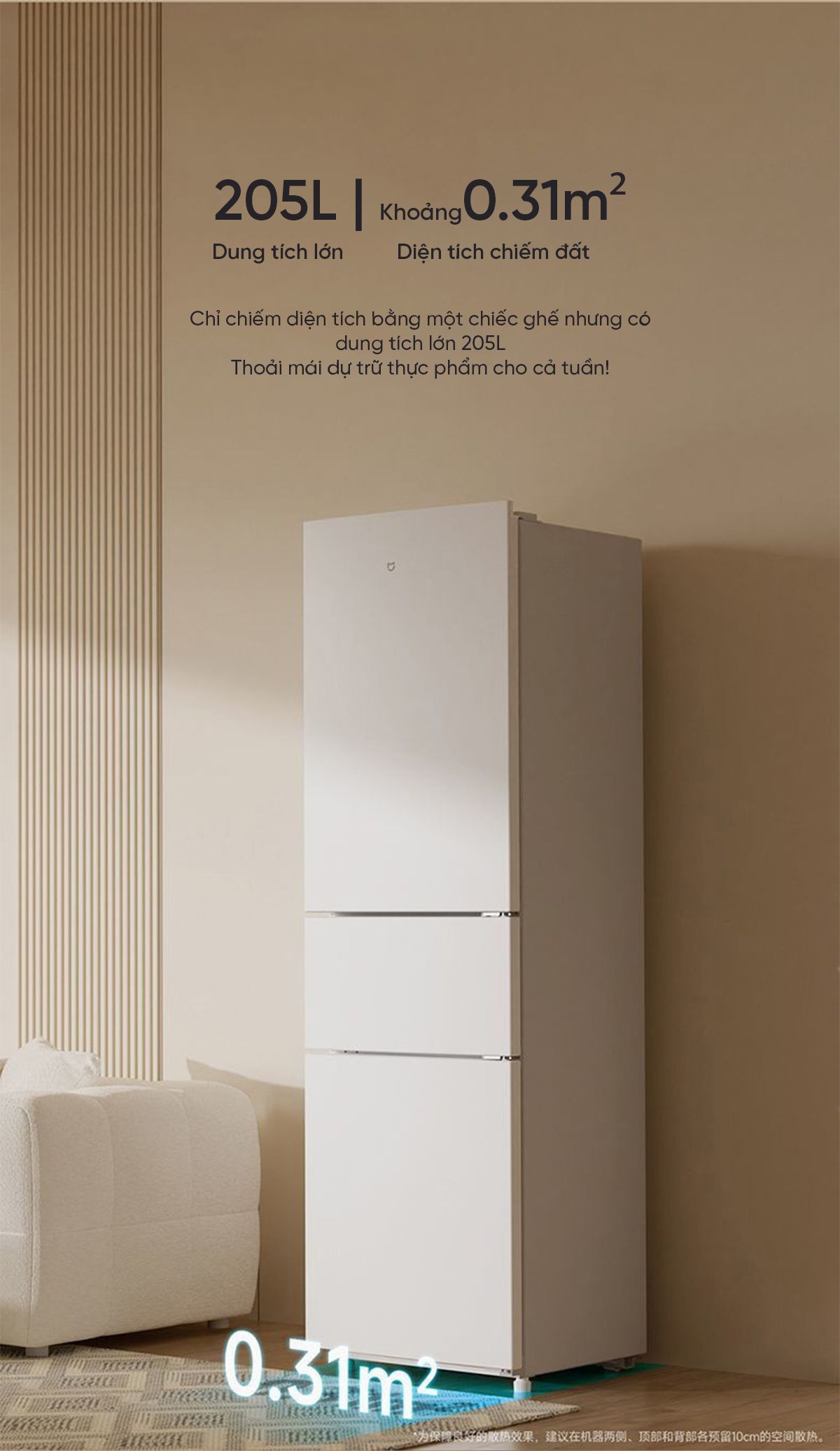 Tủ lạnh Xiaomi Mijia 205L, 3 cửa, siêu mỏng