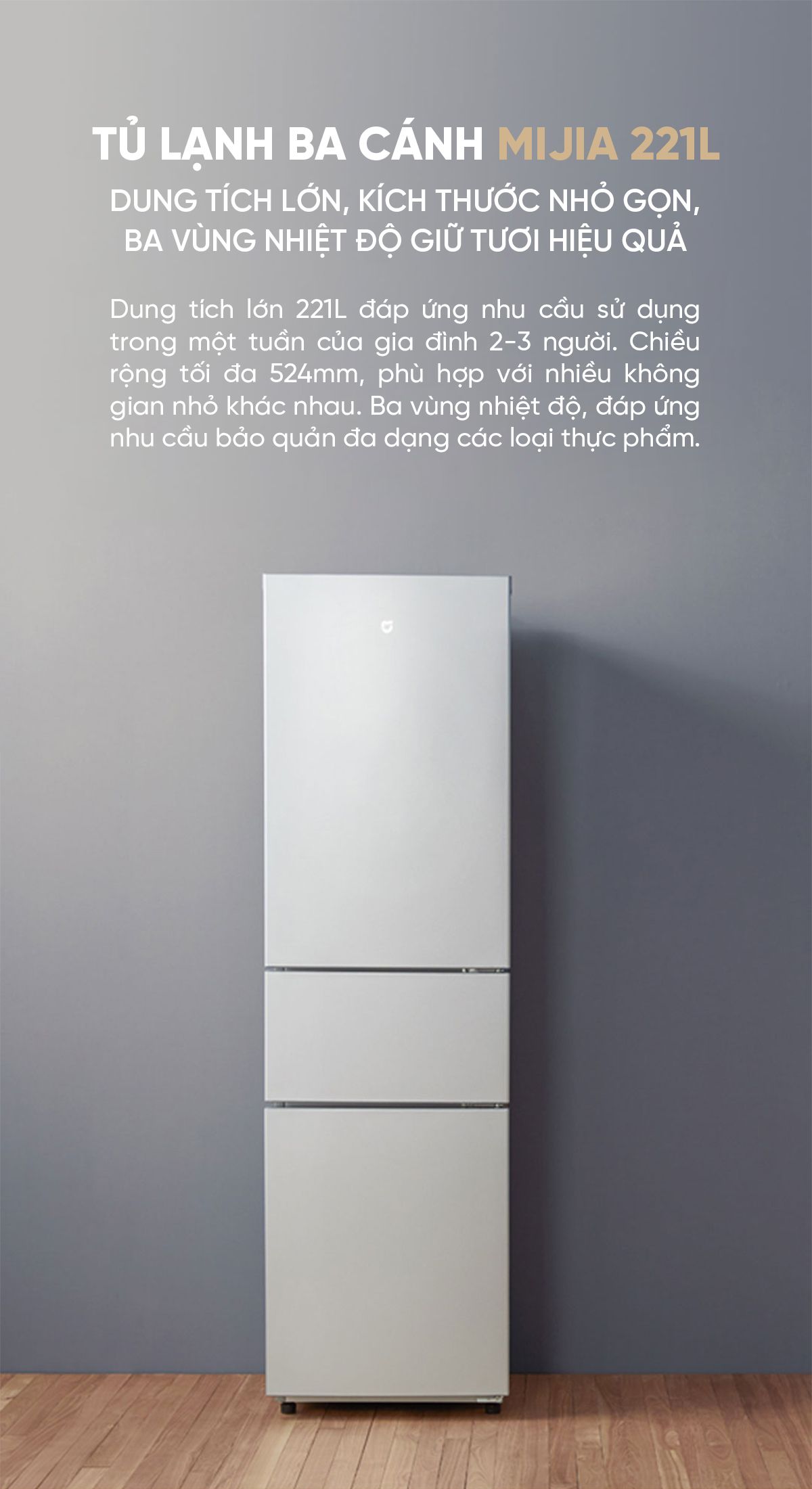 Tủ lạnh 3 cánh Xiaomi Mijia 221L thiết kế độc đáo, có ngăn đông mềm