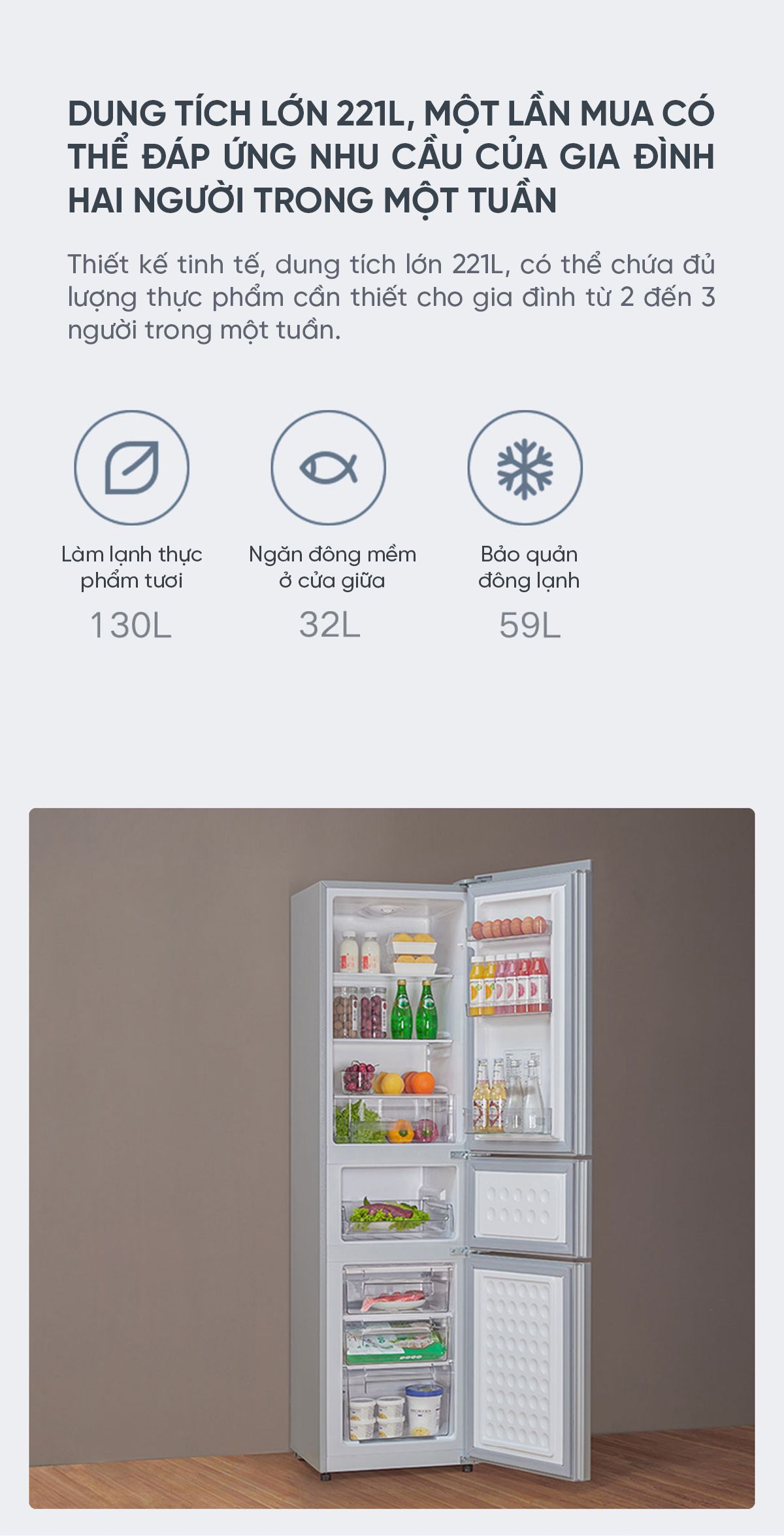 Tủ lạnh 3 cánh Xiaomi Mijia 221L thiết kế độc đáo, có ngăn đông mềm