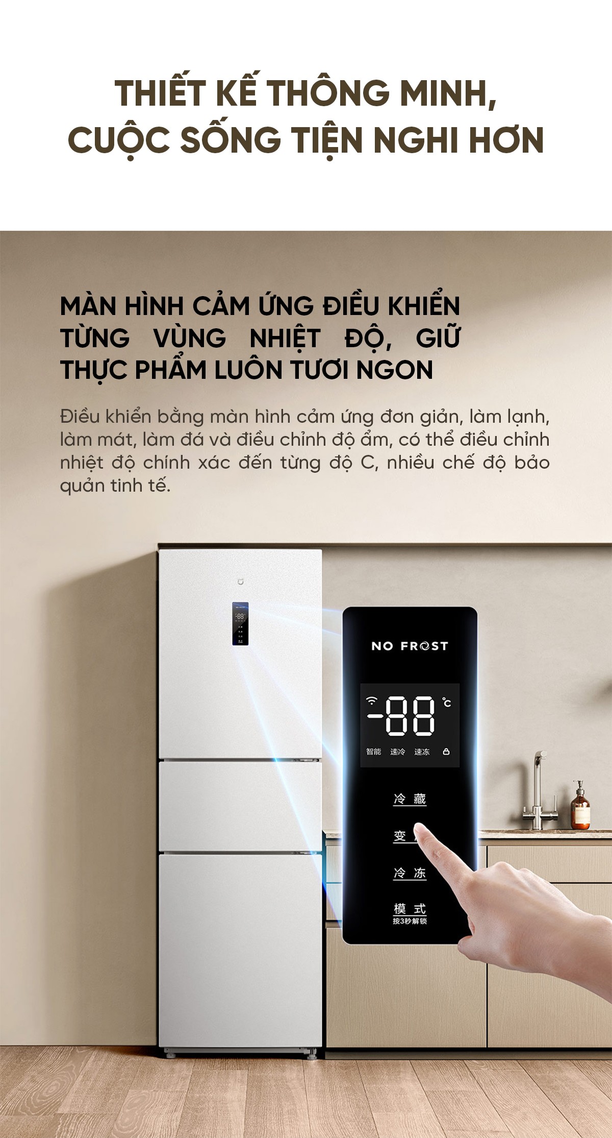 Tủ lạnh 3 cửa độc lập Xiaomi Mijia 256L lưu trữ thực phẩm hiện đại và thông minh