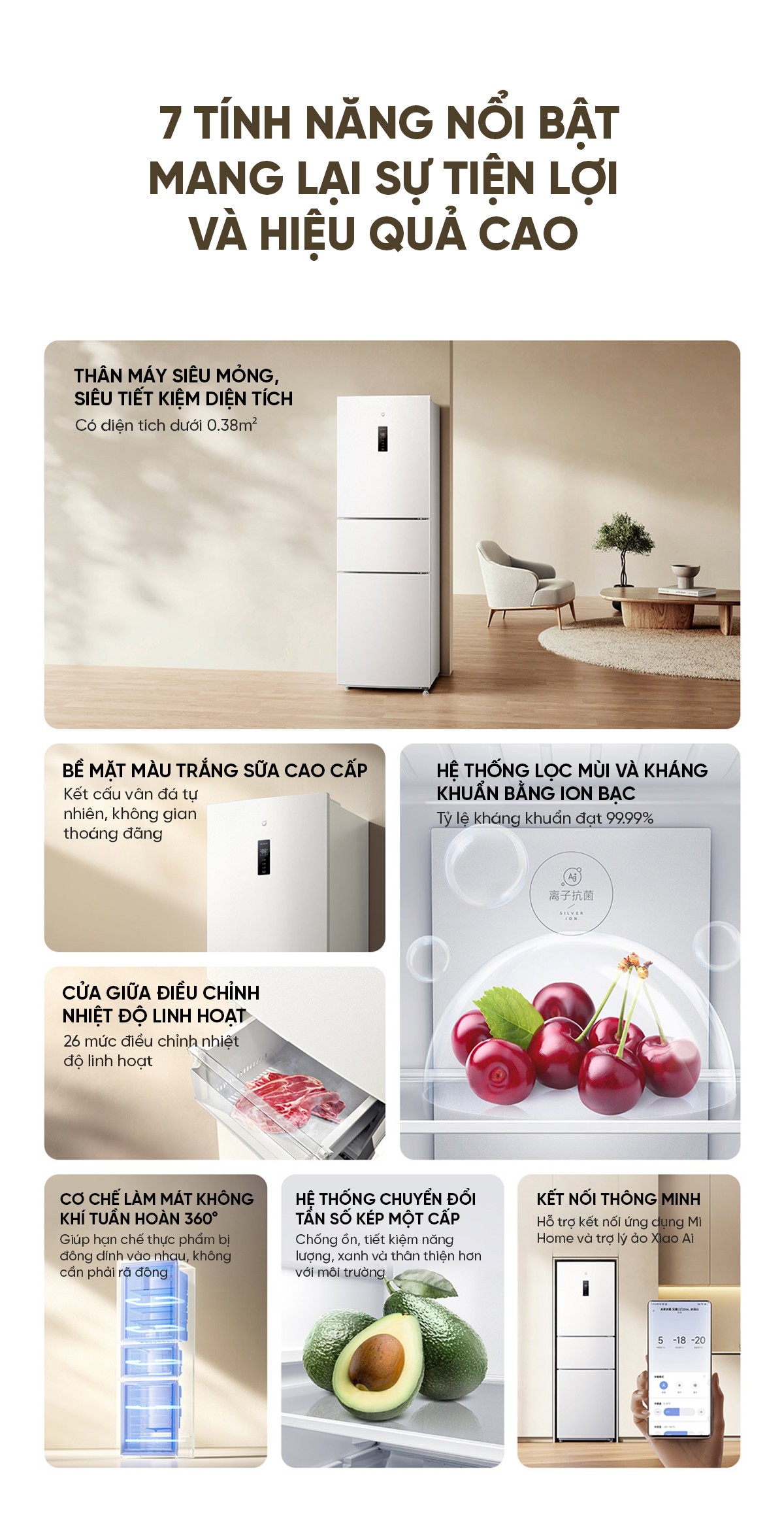 Tủ lạnh 3 cửa độc lập Xiaomi Mijia 256L lưu trữ thực phẩm hiện đại và thông minh